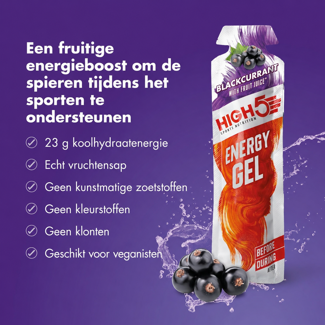 HIGH5 Energy Gel Blackcurrant | 20 x 40g | 23g Koolhydraten per Gel