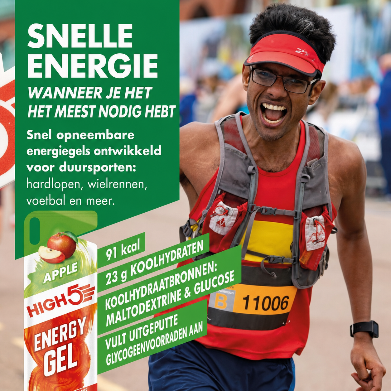 HIGH5 Energy Gel Apple | 20 x 40g | 23g Koolhydraten per Gel