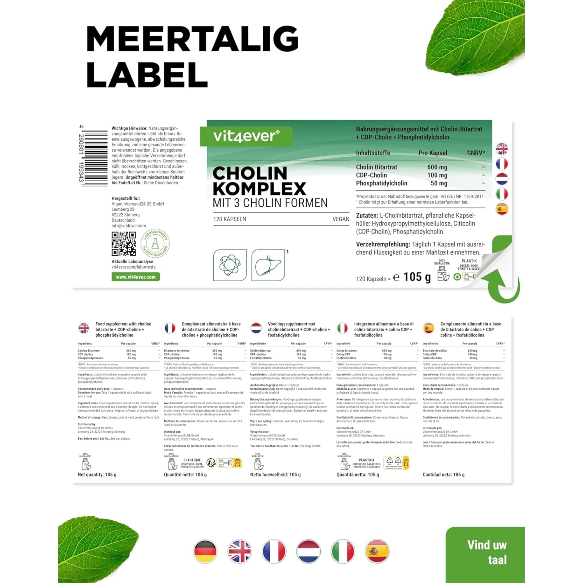 Choline complex met 3 vormen | 120 capsules | Vit4ever