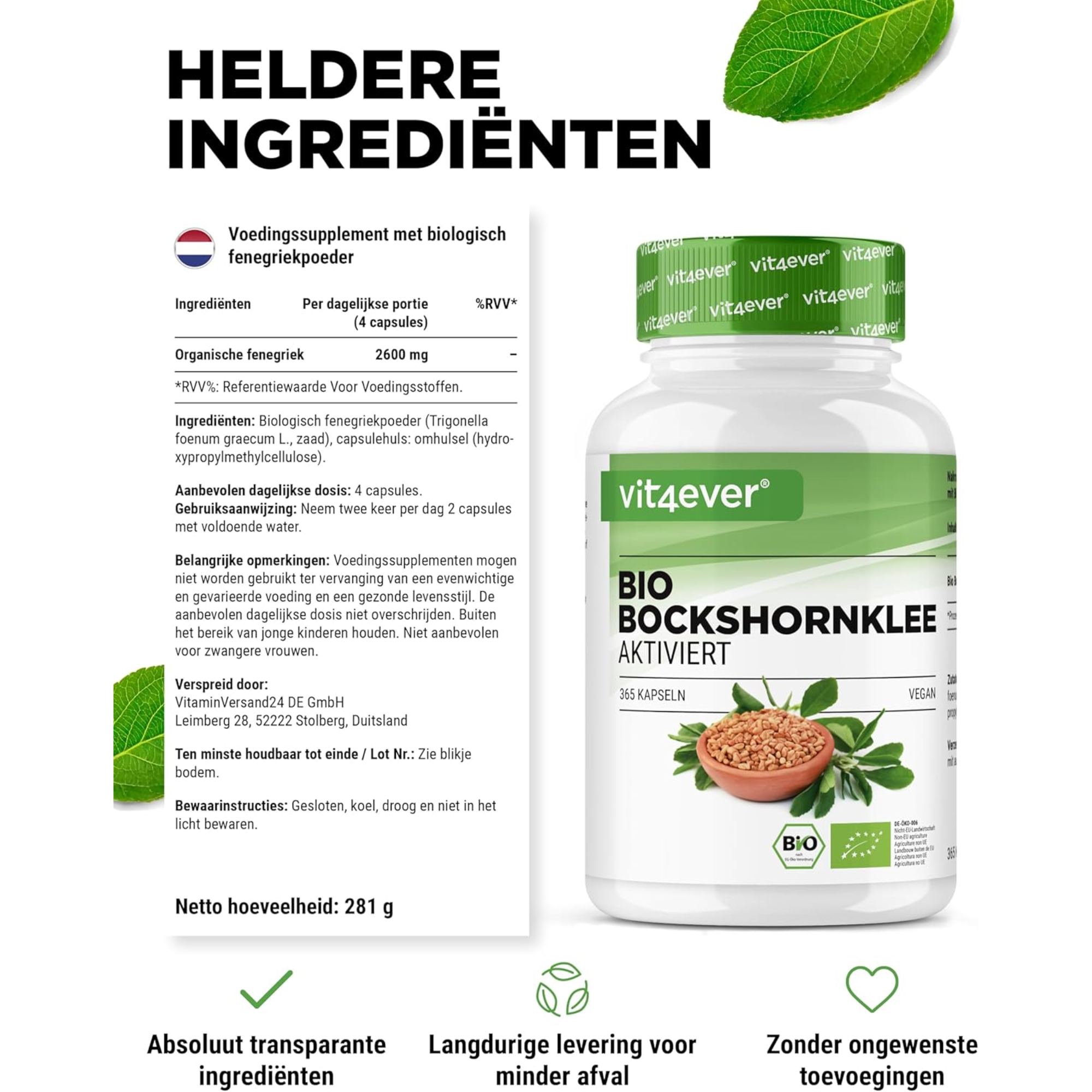 Bio Fenegriek 2600mg | 365 capsules | Vit4ever