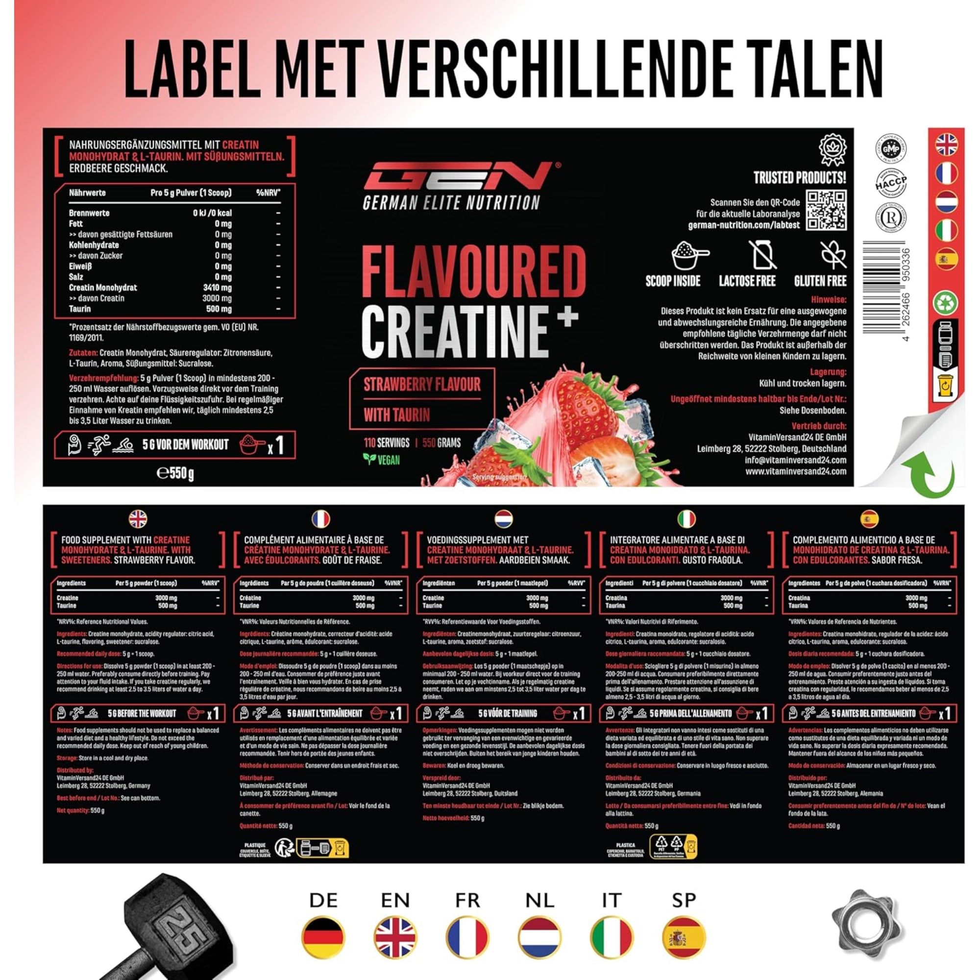 Flavoured Creatine+ (Creatinmonohydrat & Taurin) | 550 g | German Elite Nutrition