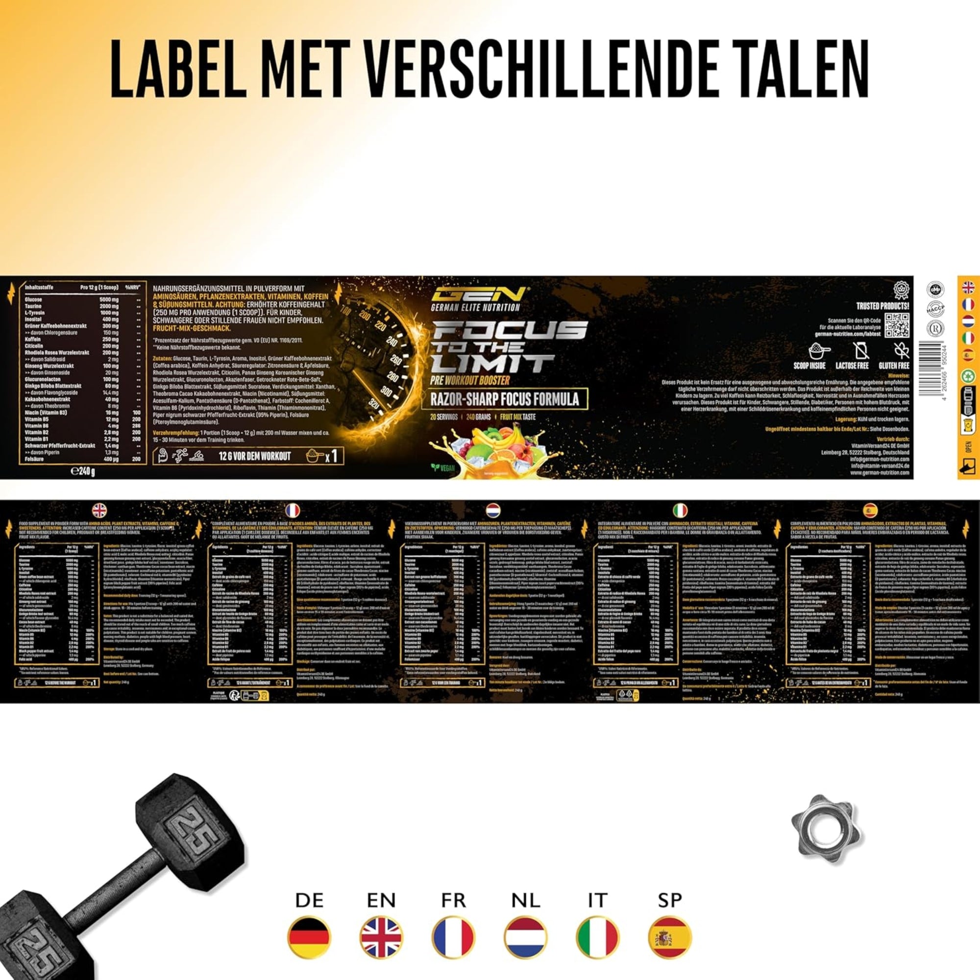 Fokus bis an die Grenzen | Pre-Workout | 240 g | German Elite Nutrition