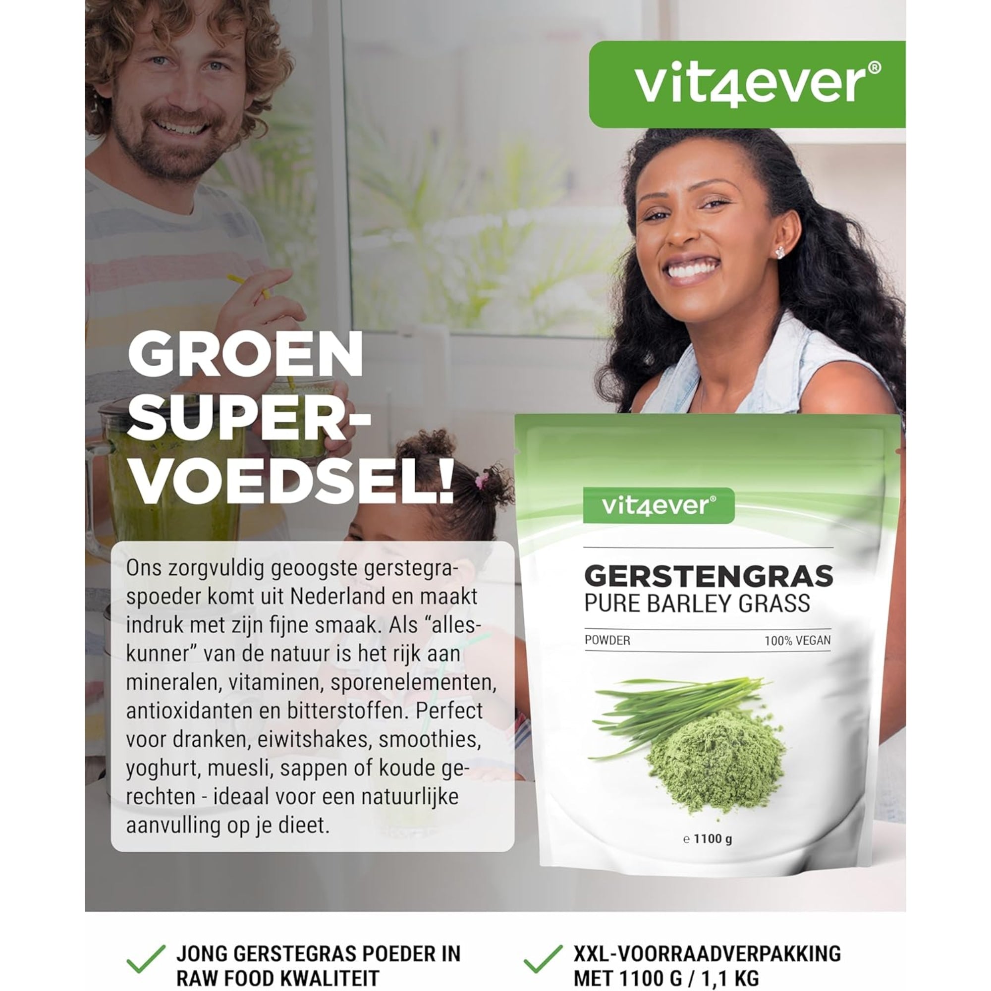 Gerstegras poeder (Gerstengras) | 1,1 kg | Vit4ever
