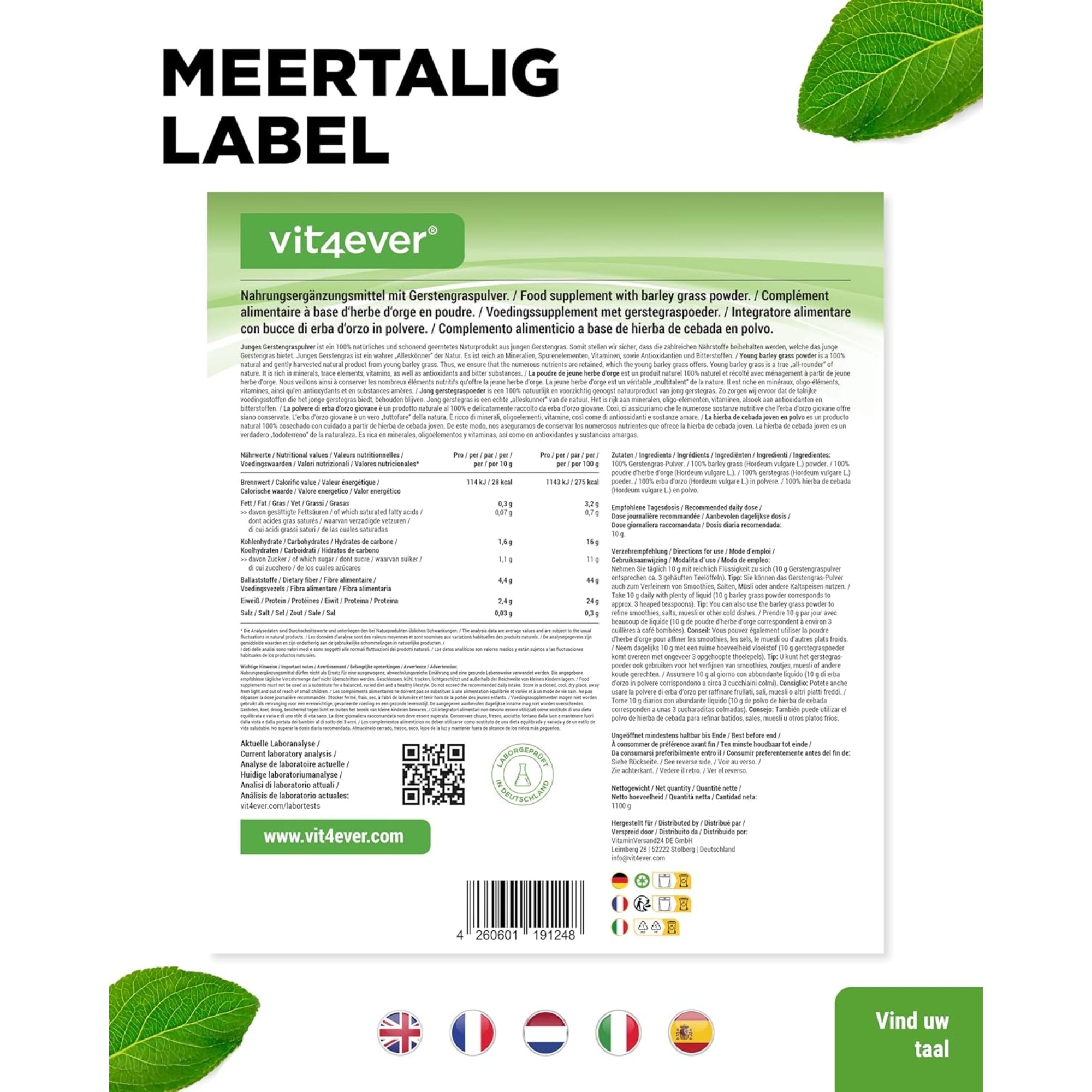 Gerstengraspulver (Gerstengras) | 1,1 kg | Vit4ever