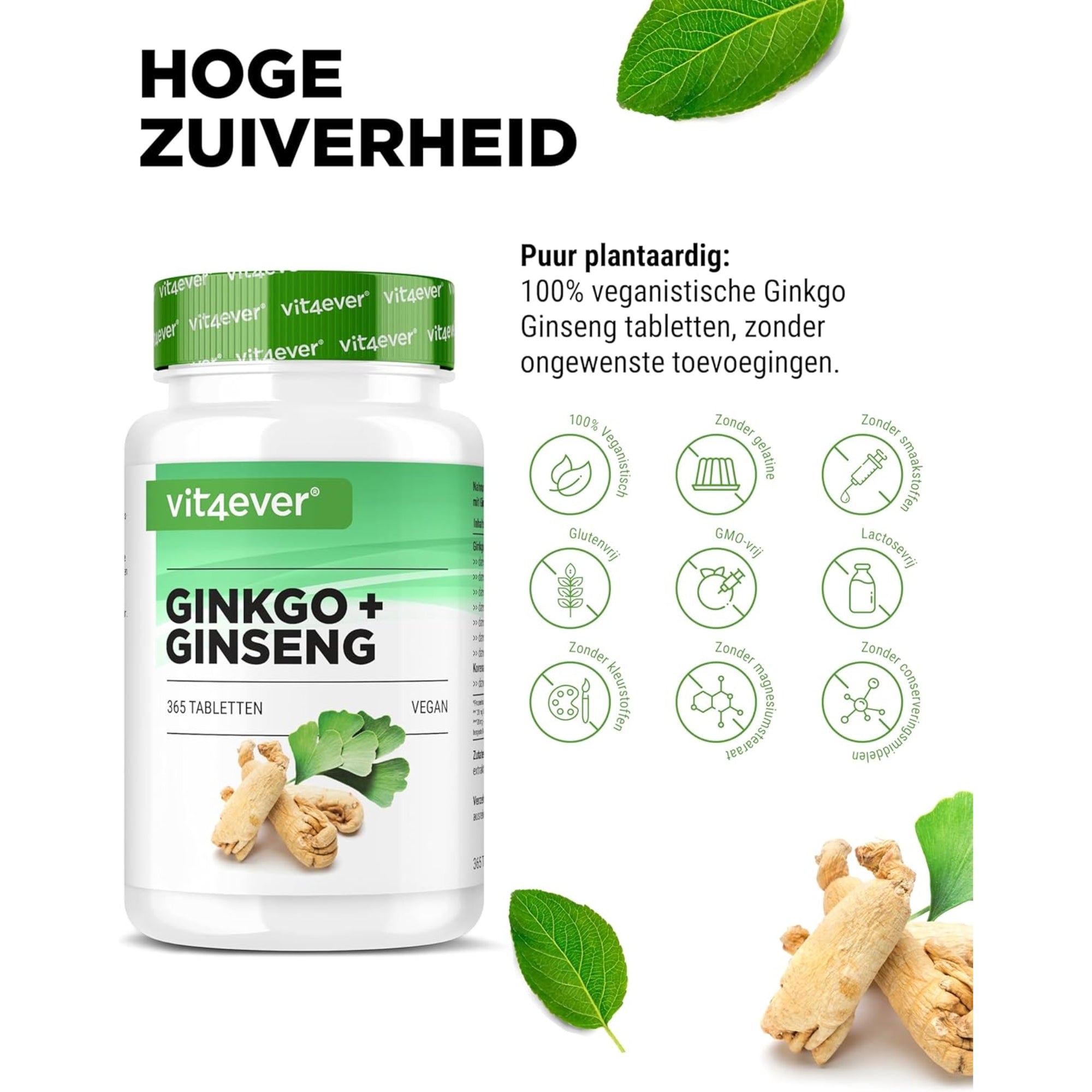 Ginkgo- und Ginseng-Extrakt 50:1 | 365 Tabletten | Vit4ever