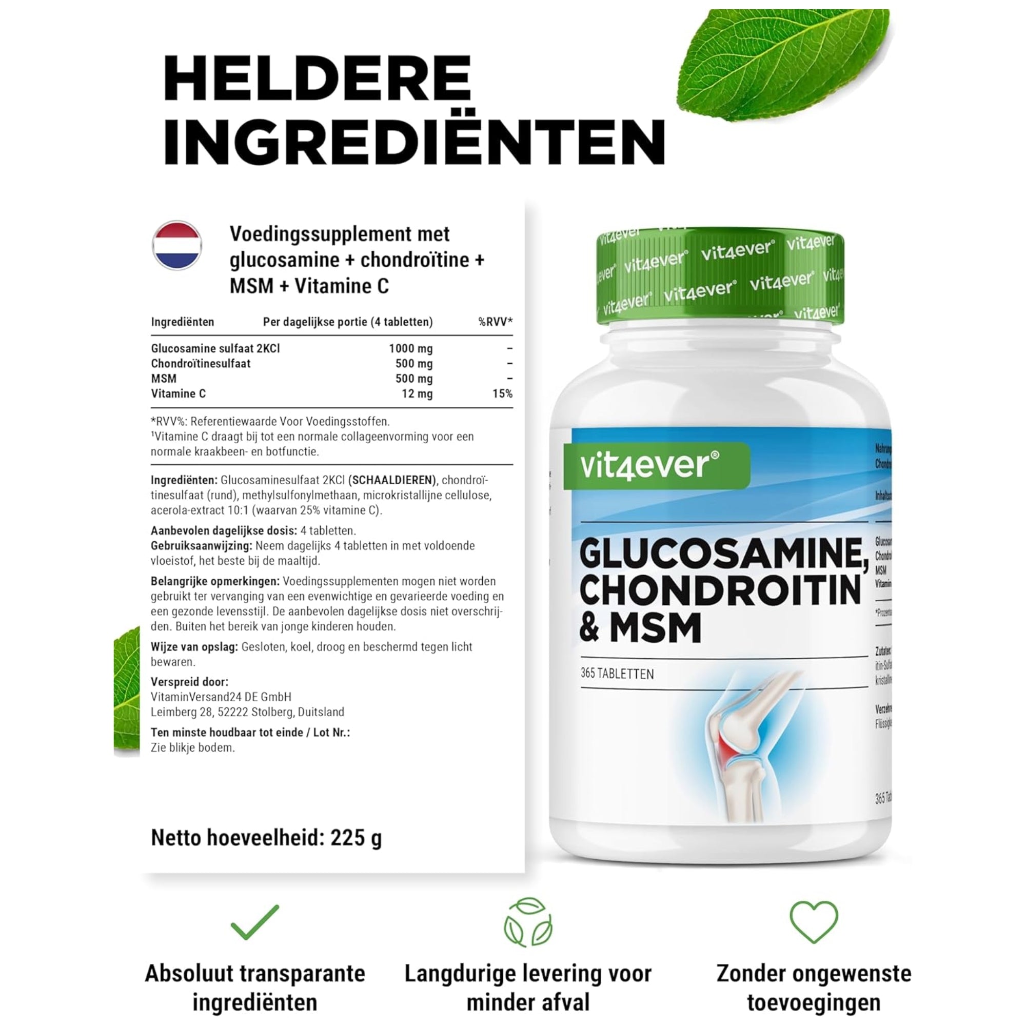 Glucosamine Chondroïtine & MSM | 365 Tabletten | Vit4ever