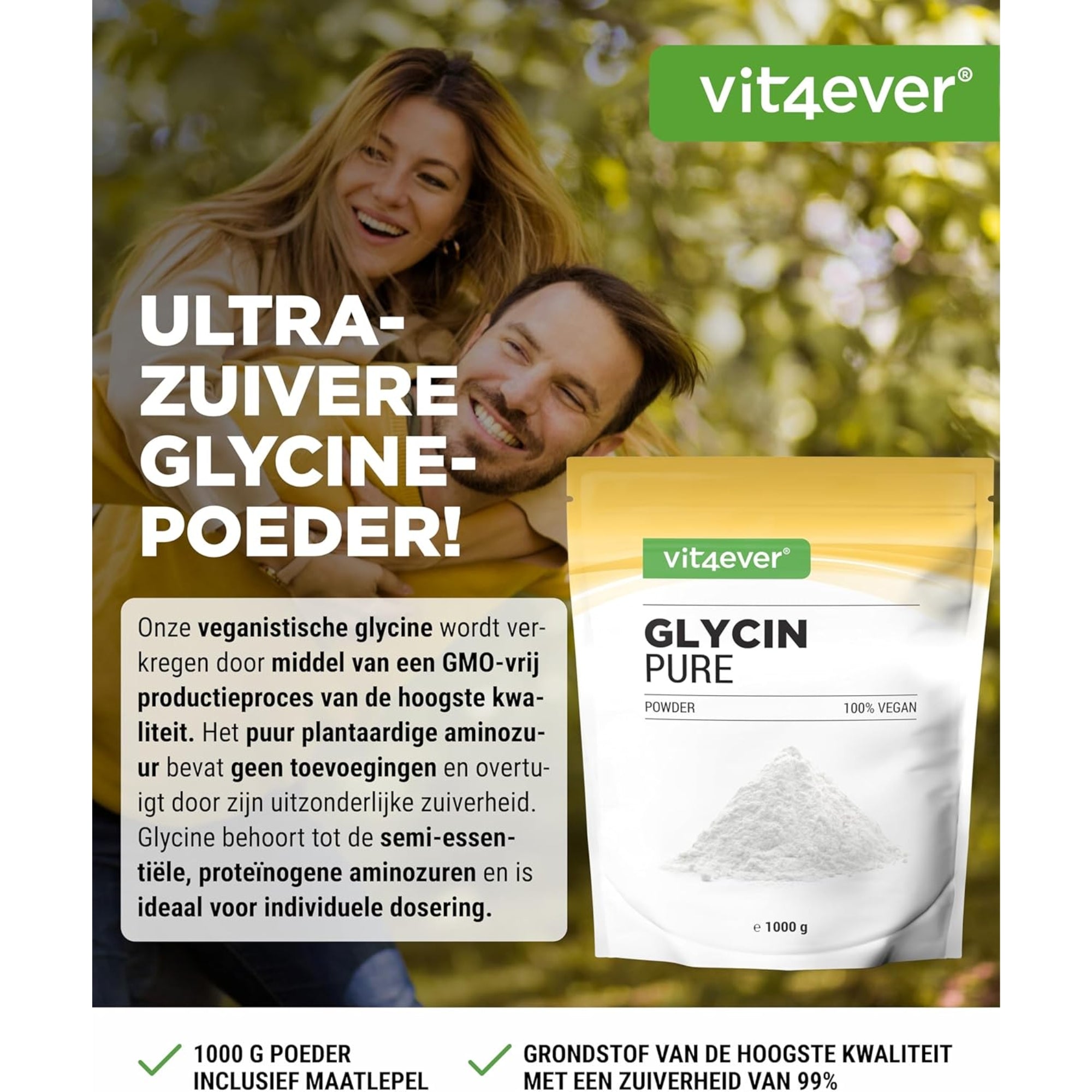 Glycine poeder 100% puur | 1kg | Vit4ever