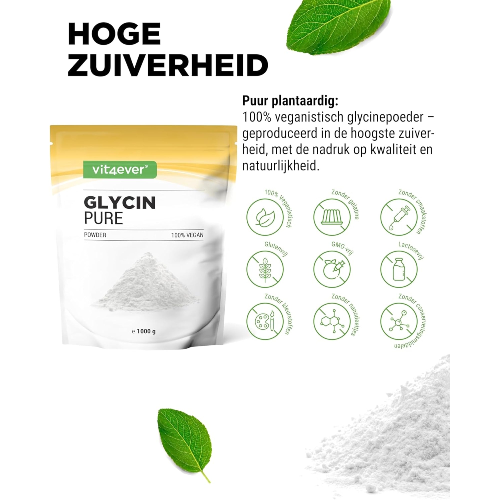 Glycine poeder 100% puur | 1kg | Vit4ever