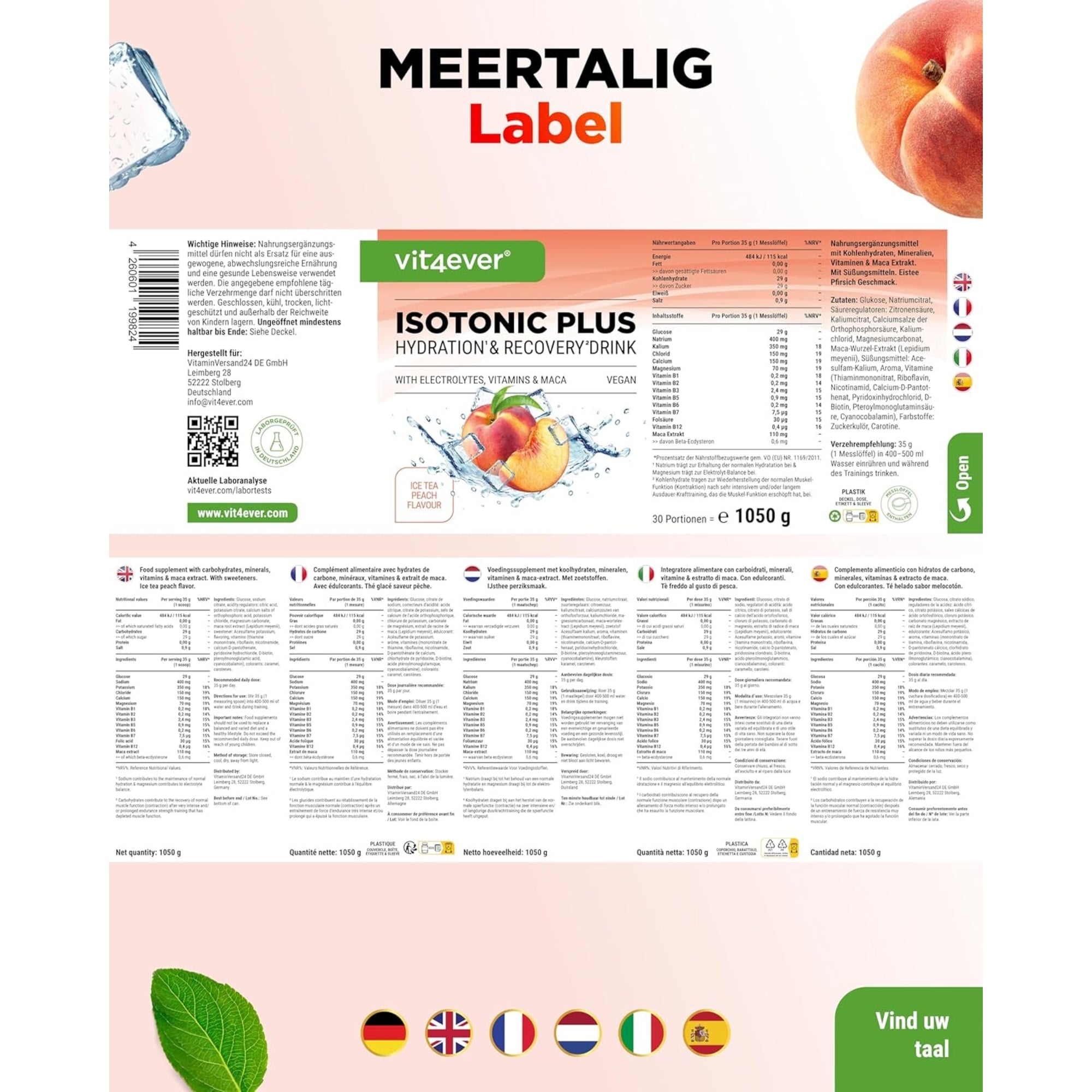 Isotonic Plus Hydration & Recovery Drink (Elektrolytcomplex + B-vitamines) | 1050 g | Vit4ever