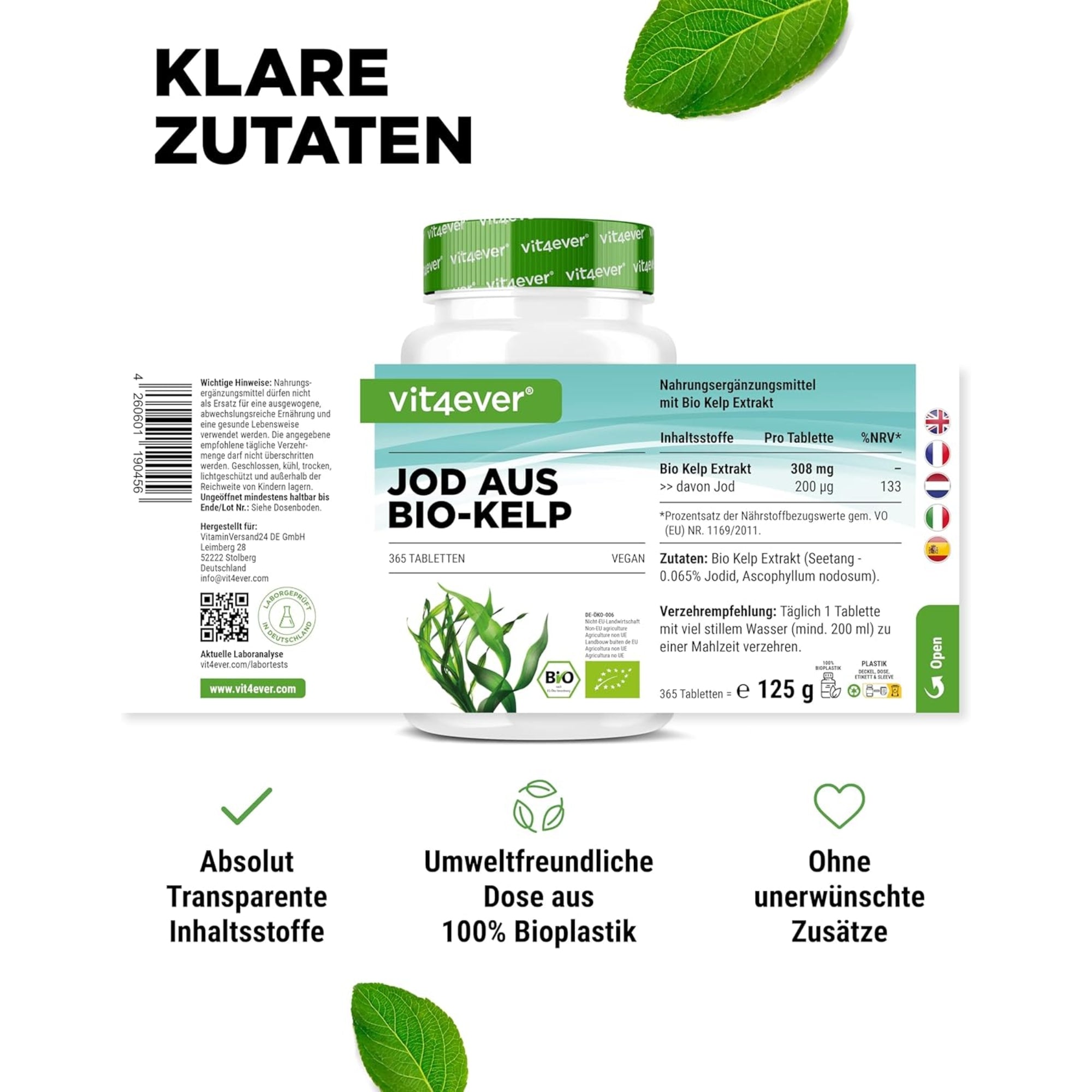 Jodium uit Bio Kelp 200µg | 365 tabletten | Vit4ever