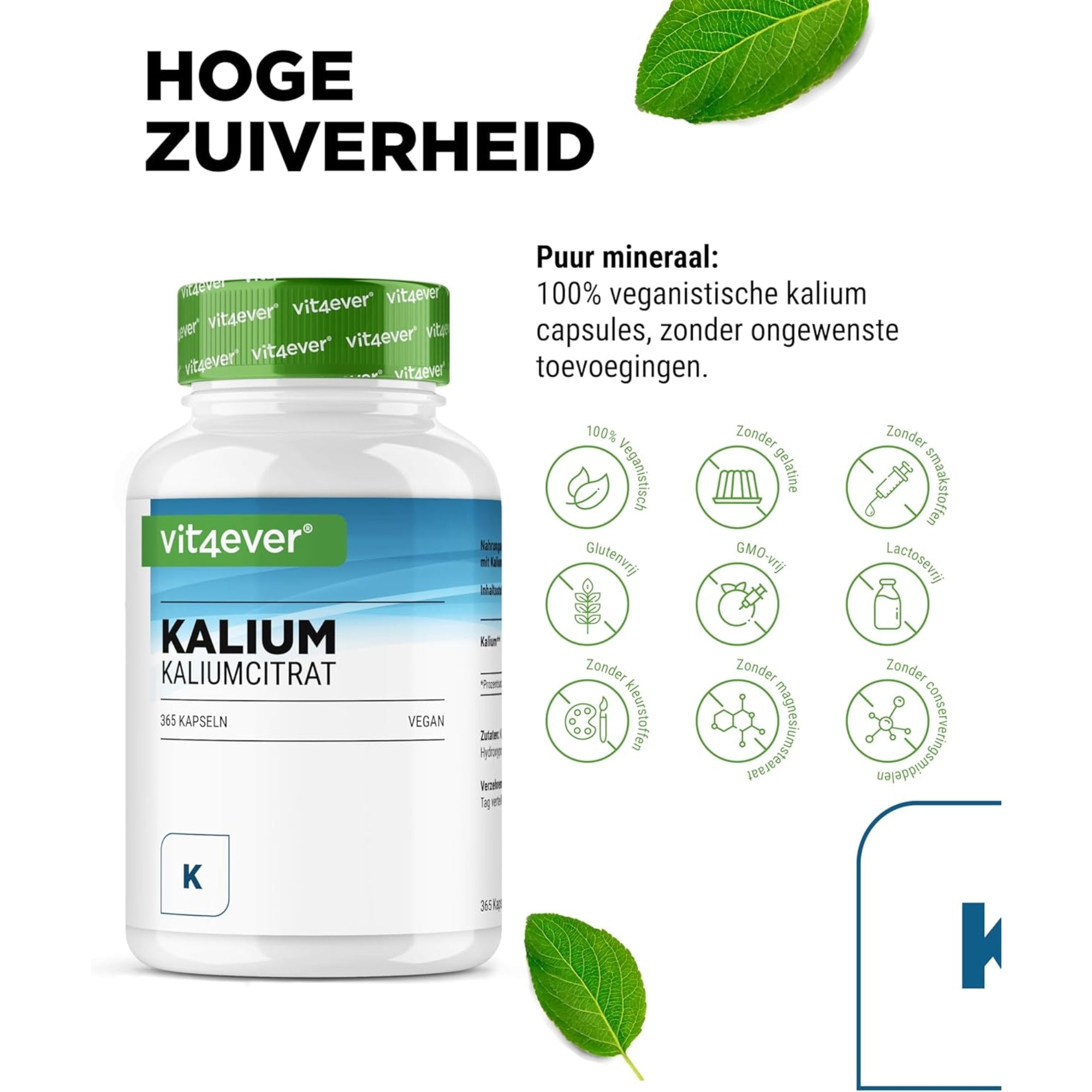 Kaliumcitraat 800mg | 365 capsules | Vit4ever