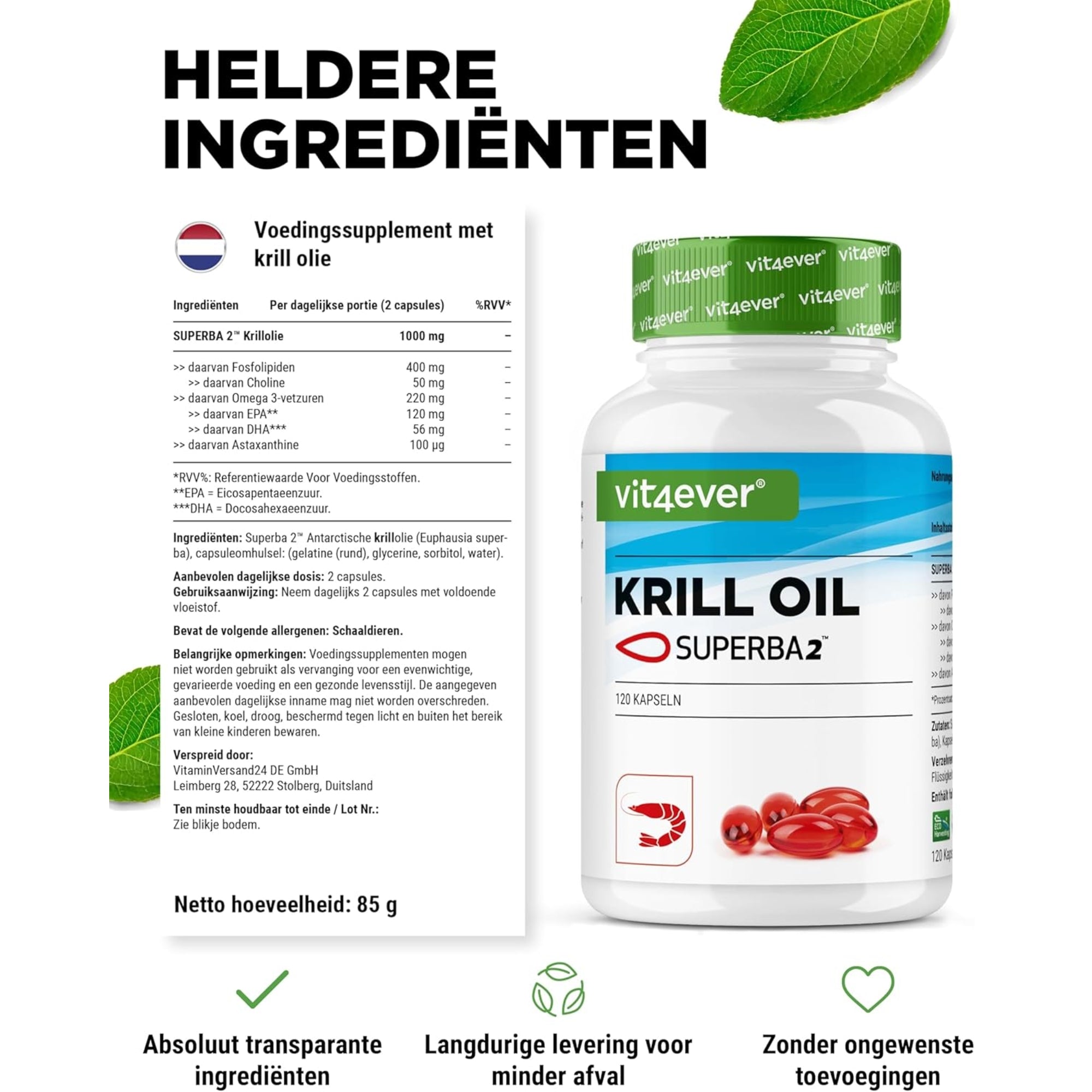 Krillolie met fosfolipiden, omega 3 & astaxanthine | 120 softgels | Vit4ever