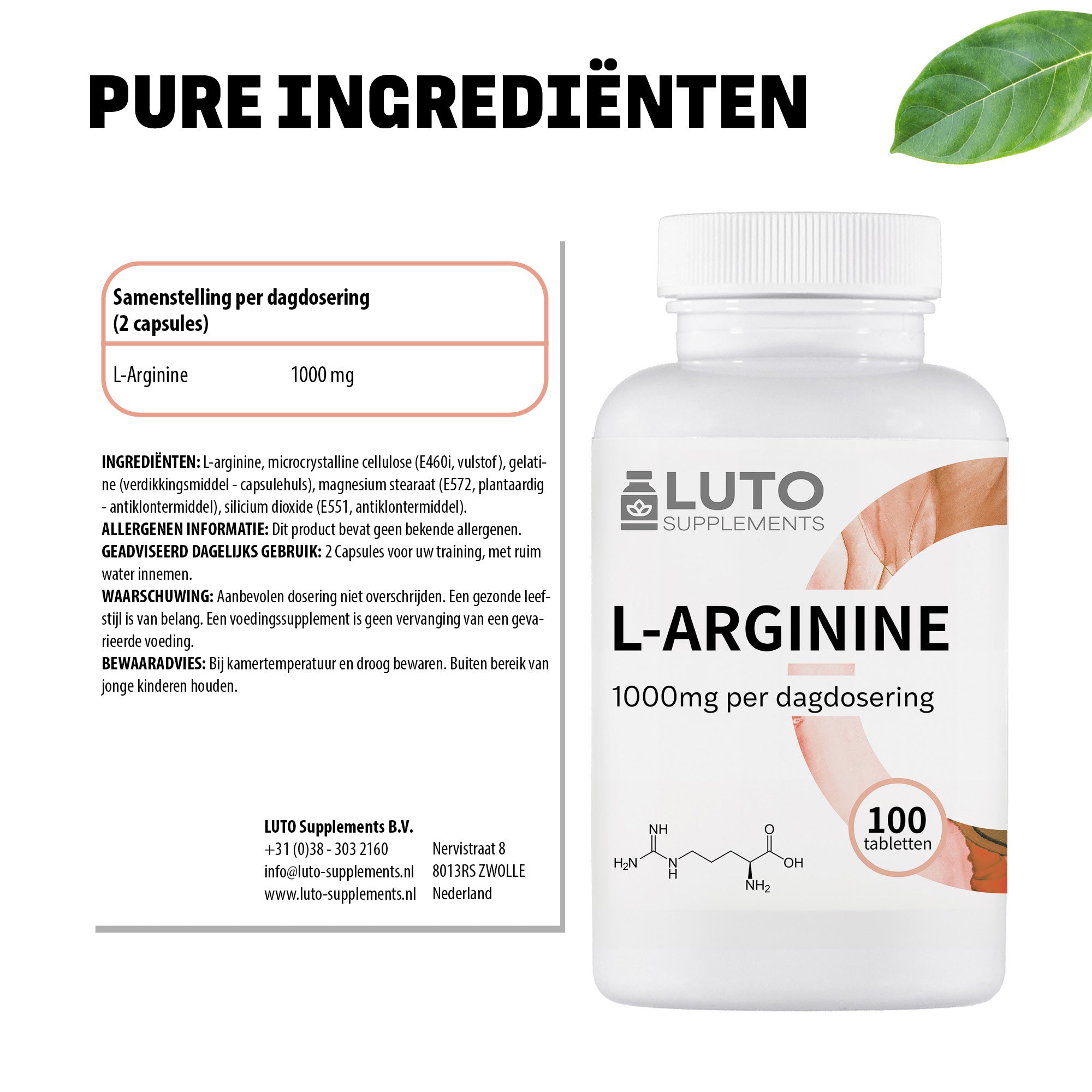 L-Arginine 1000mg | 100 tabletten | LUTO Supplements