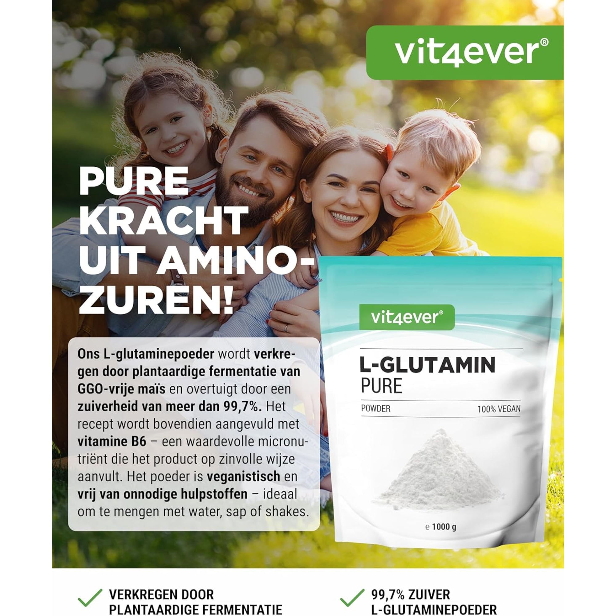 L-Glutamine Poeder 6000mg + B6 | 1000g | Vit4ever