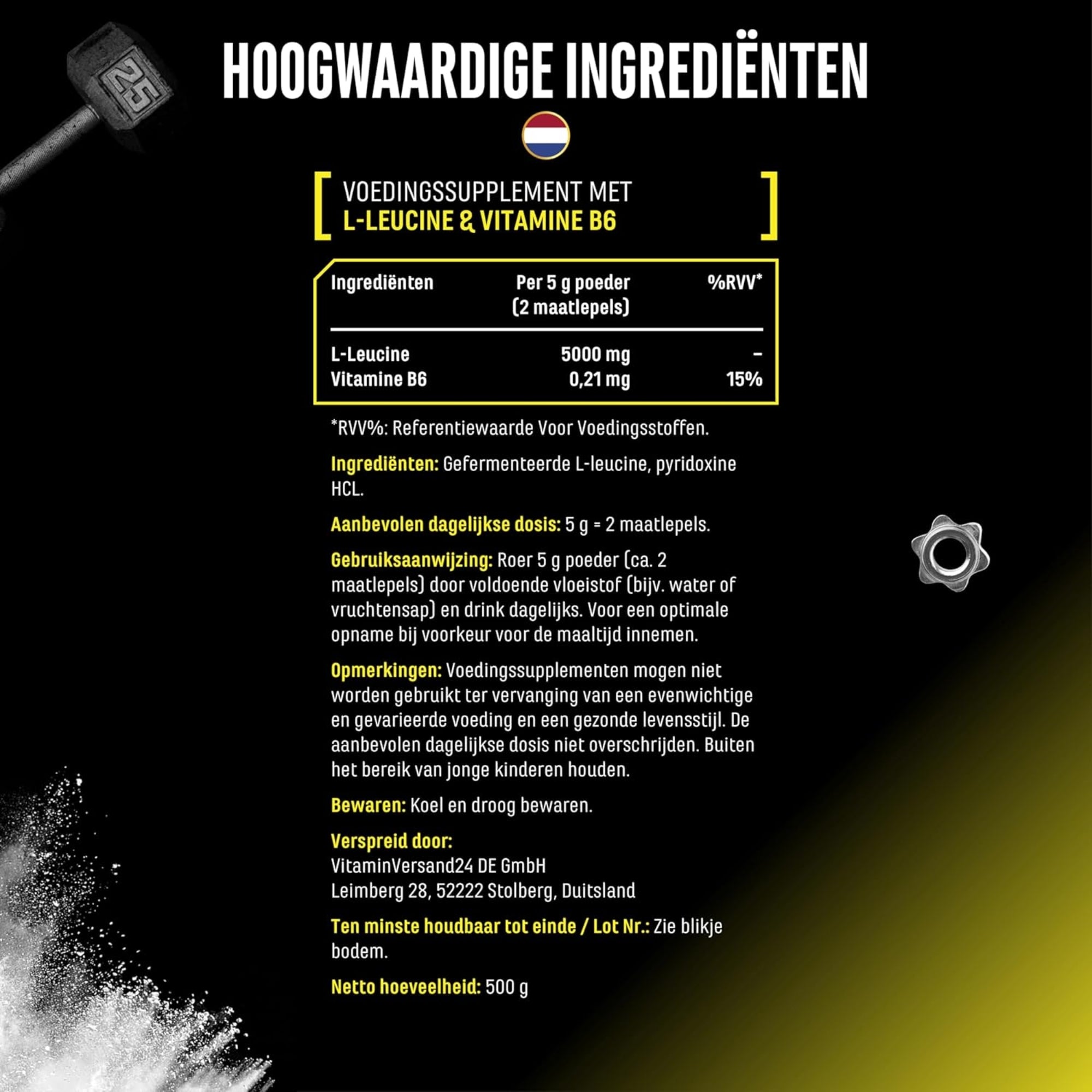 L-Leucine poeder 5000mg | 500g | German Elite Nutrition