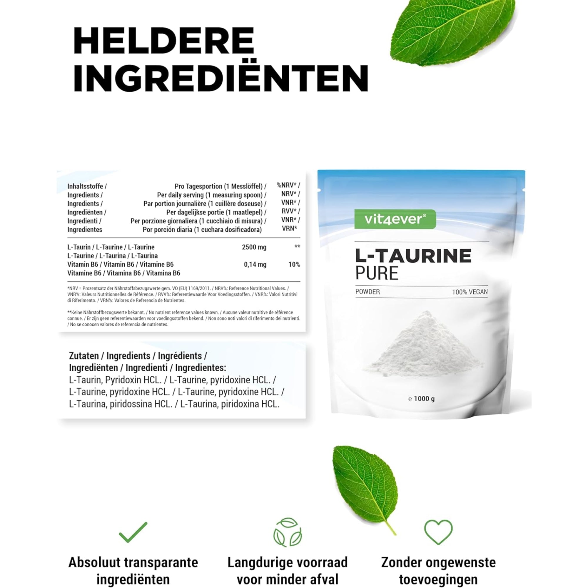 Taurine Poeder 2500 mg | 1000g | Vit4ever