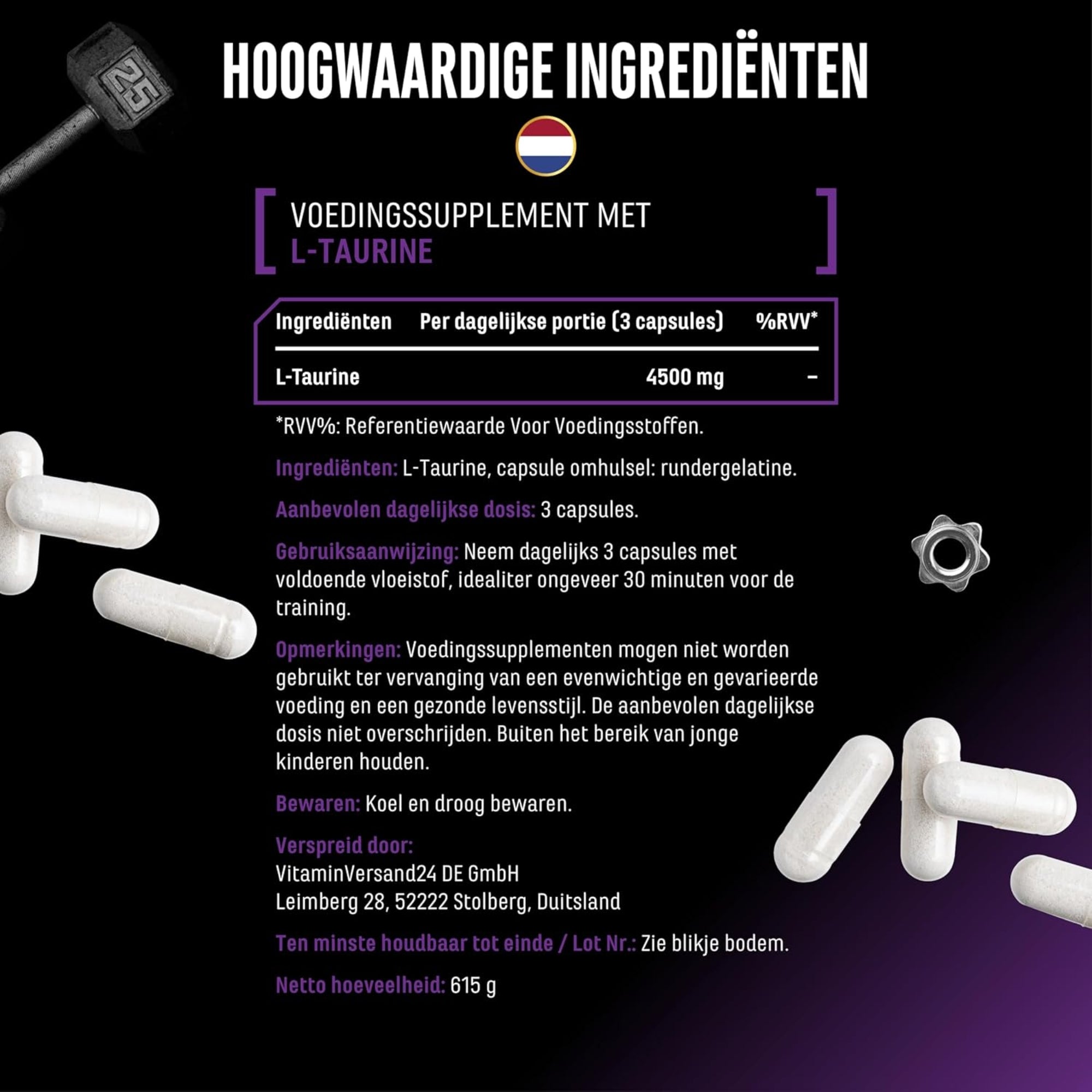 L-Taurine Ultra Caps 1500mg | 365 capsules | German Elite Nutrition