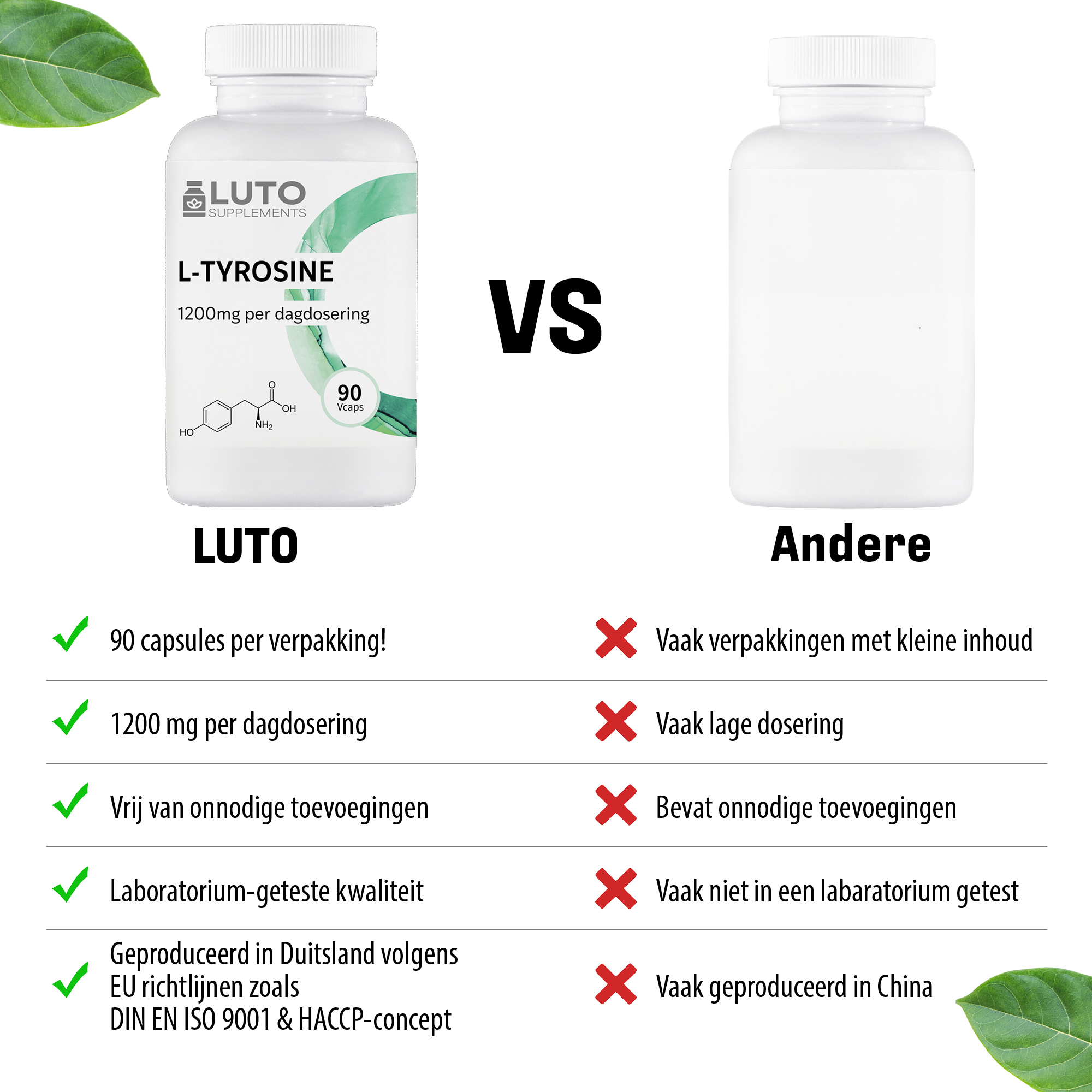 L-Tyrosine (L-Tyrosine + Biotine) 1200mg | 90 capsules | LUTO Supplements