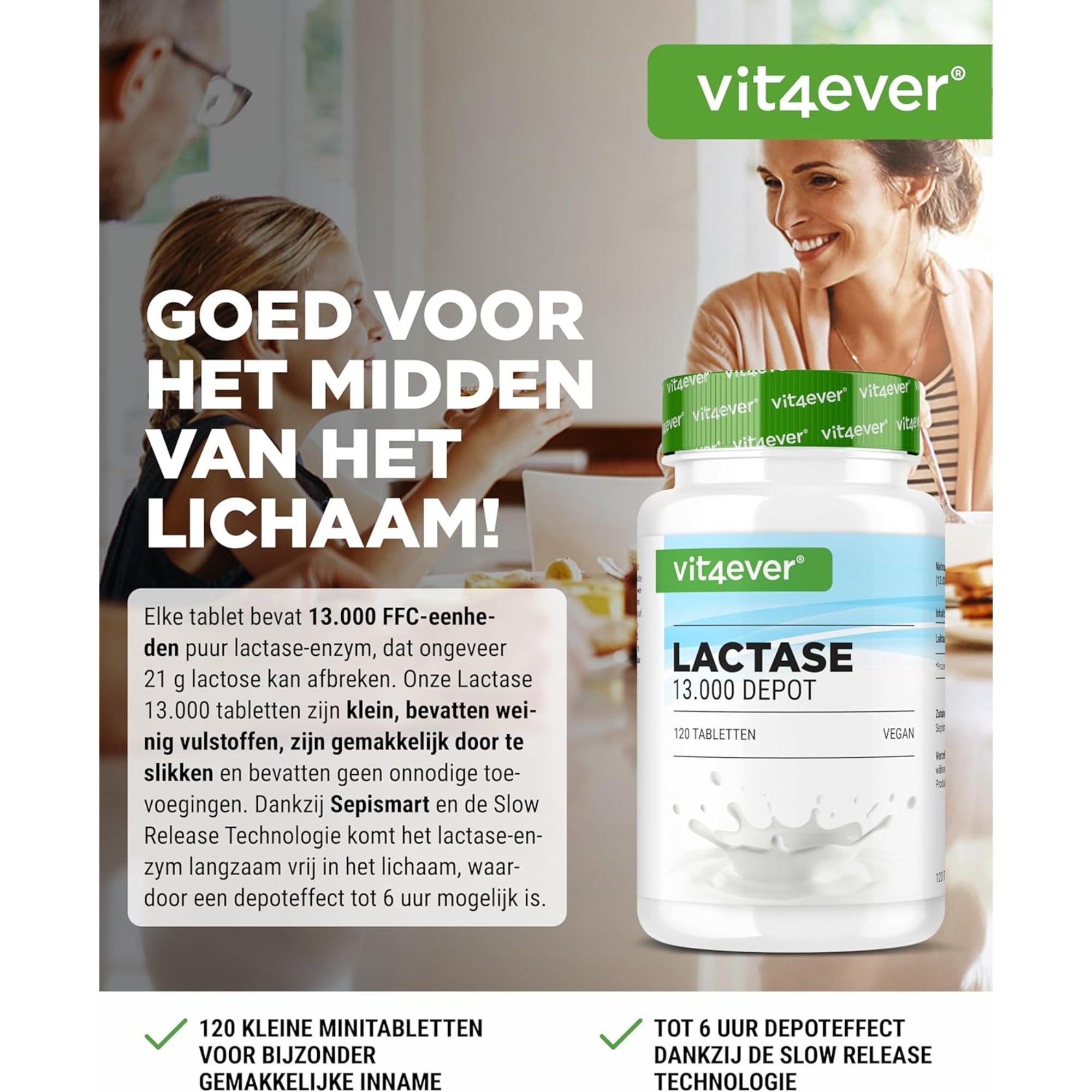 Vit4ever Lactase 13.000 Depot - voedingssupplement zonder onnodige toevoegingen