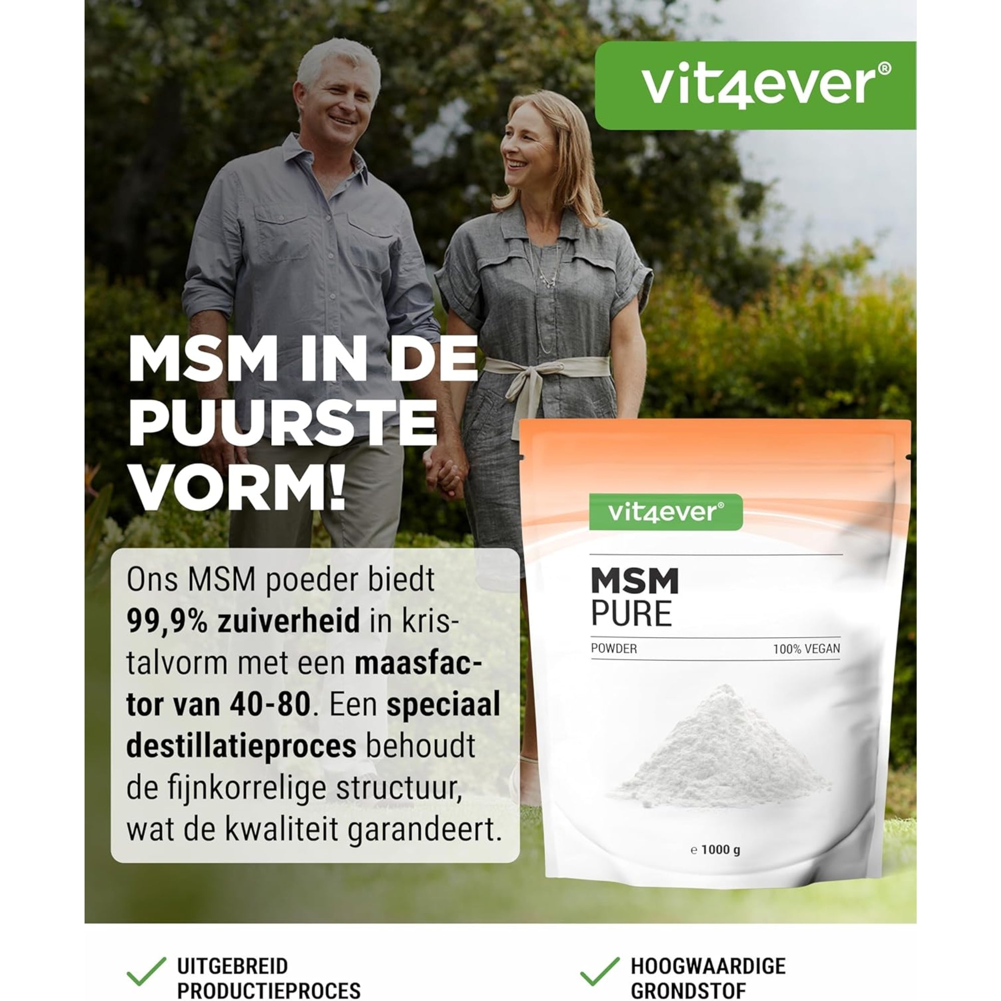 MSM-poeder | Methylsulfonylmethaam | 1 kg | 99,9% zuiver | Vit4ever