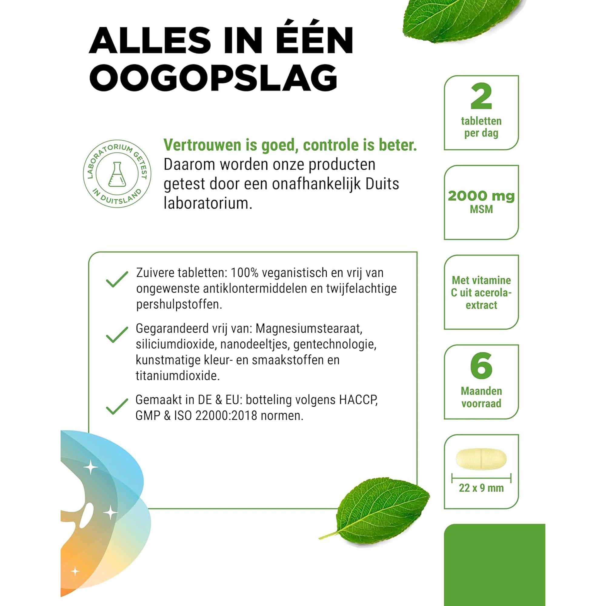 MSM + Vitamine C (Methylsulfonylmethaan + Acerola extract) 2000mg | 365 tabletten | Vit4ever