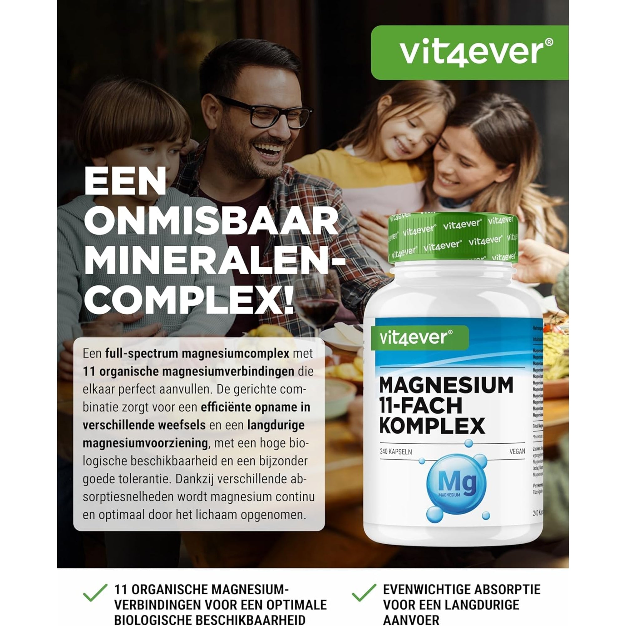 Magnesium 11-voudig Complex | 240 capsules | Vit4ever