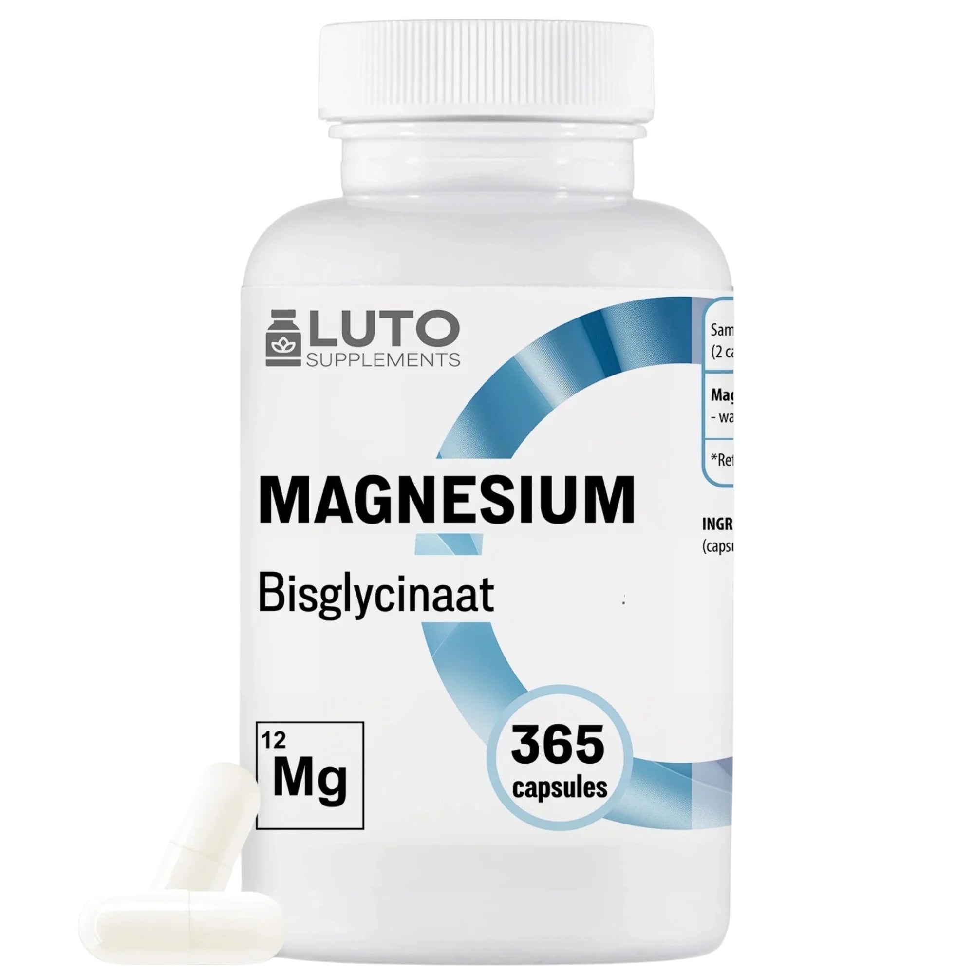 LUTO Supplements Magnesium Bisglycinaat pot met 365 capsules - goed opneembaar magnesium | kopen in Nederland en België