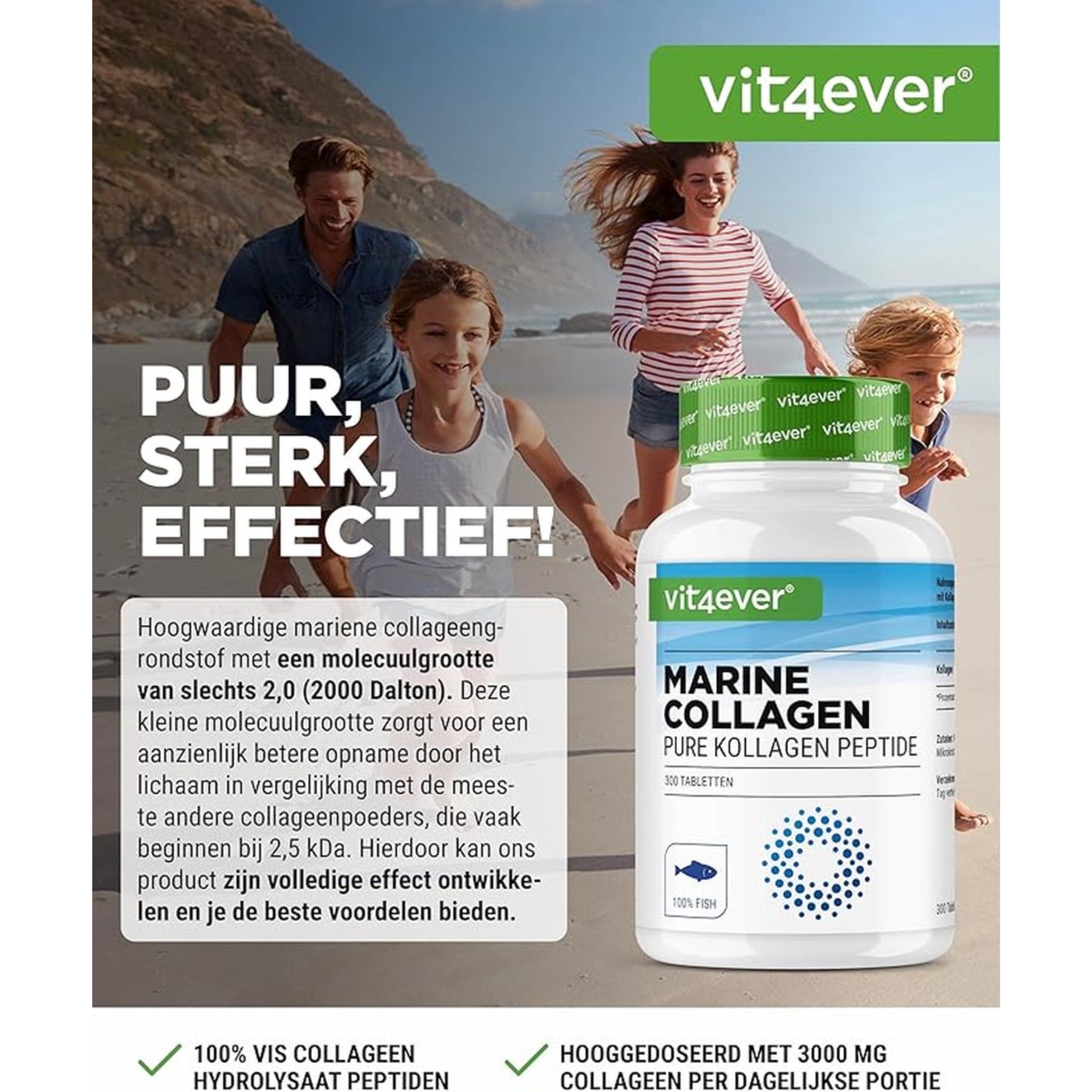 Marine Collageen 3000mg (Vis collageen) | 300 Tabletten | Vit4ever