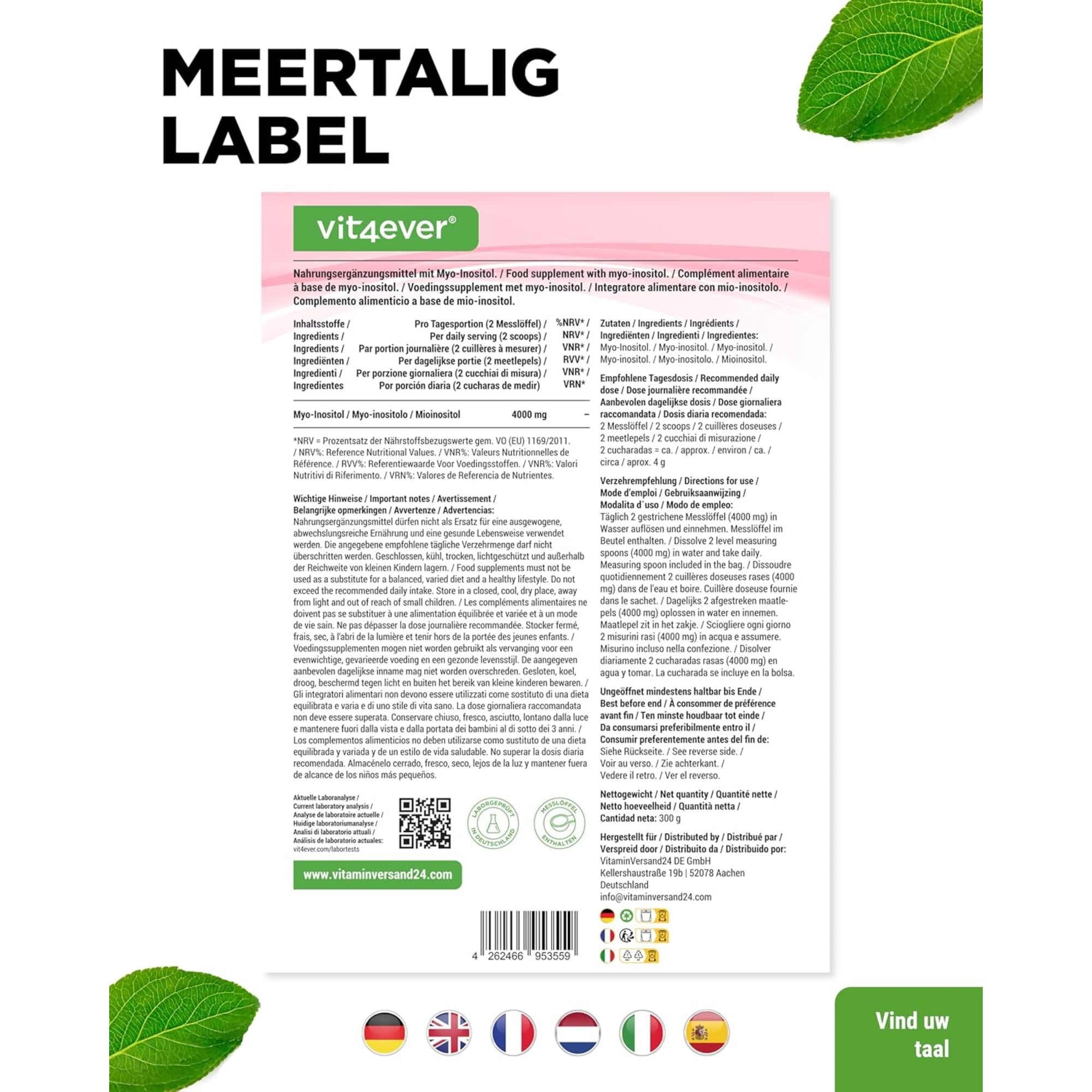 Myo-inositol Poeder 4000mg | 300g | Vit4ever