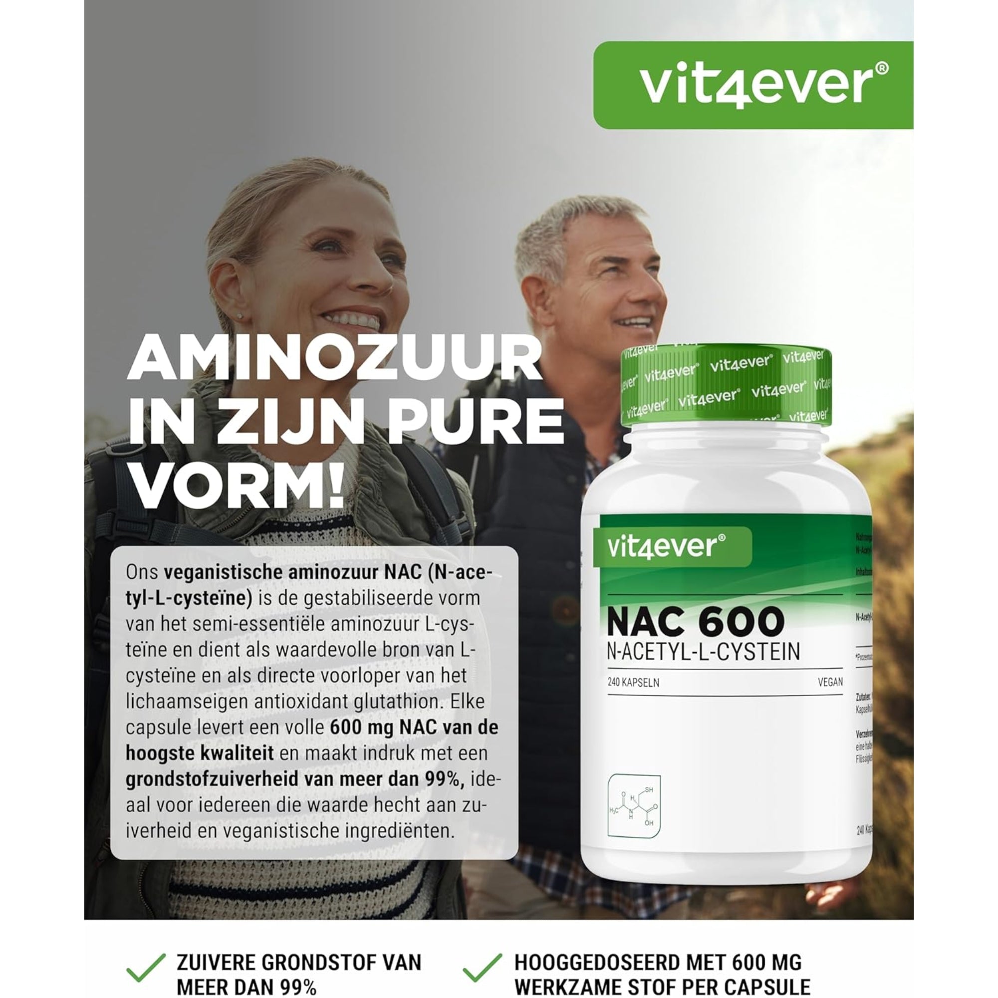 NAC | N-Acetyl L-Cysteïne 180 capsules | 600 mg | 6 maanden voorraad | Veganistisch | Hoog gedoseerd | Vit4ever