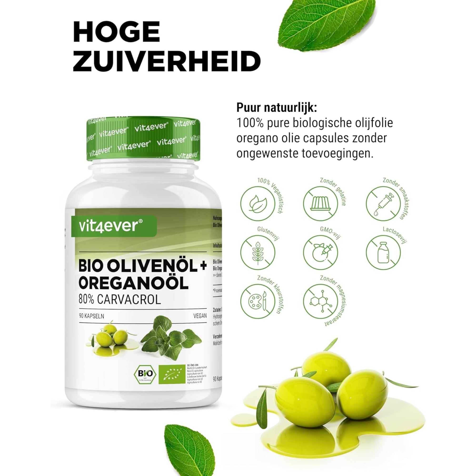 Bio Olijfolie + Oregano-olie (Carvacrol 80mg) | 90 capsules | Vit4ever