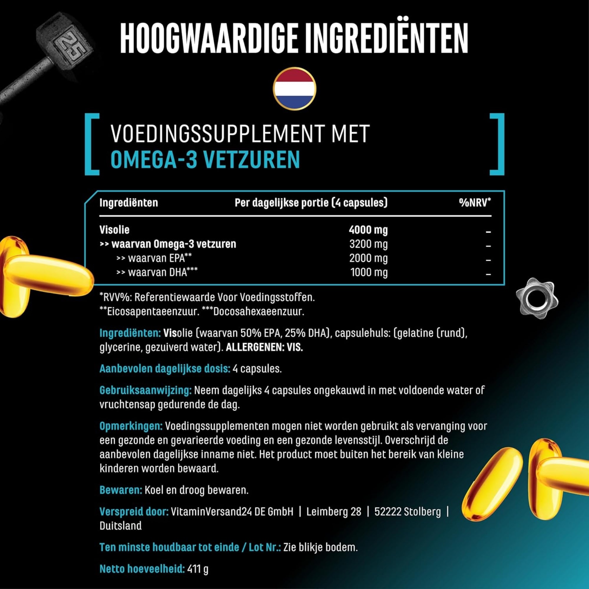 Omega-3 Ultra Caps (EPA & DHA in triglyceridenvorm) 4000mg | 300 softgels | German Elite Nutrition