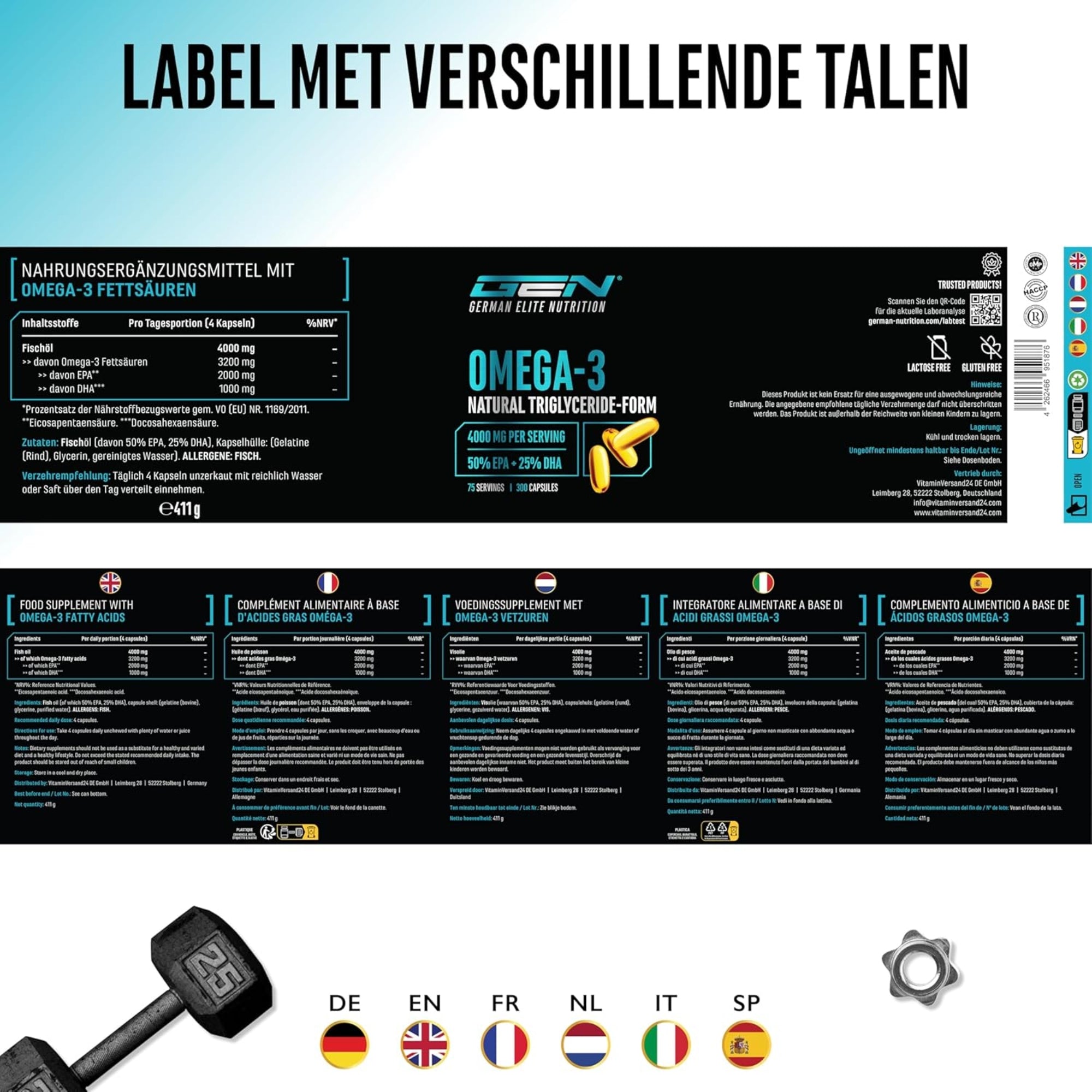 Omega-3 Ultra Caps (EPA & DHA in triglyceridenvorm) 4000mg | 300 softgels | German Elite Nutrition