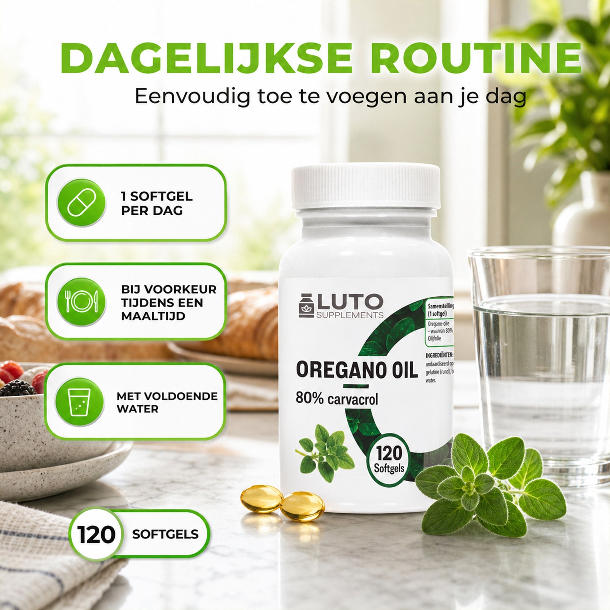 LUTO Oregano Oil dagelijkse routine - 1 softgel per dag bij voorkeur tijdens de maaltijd