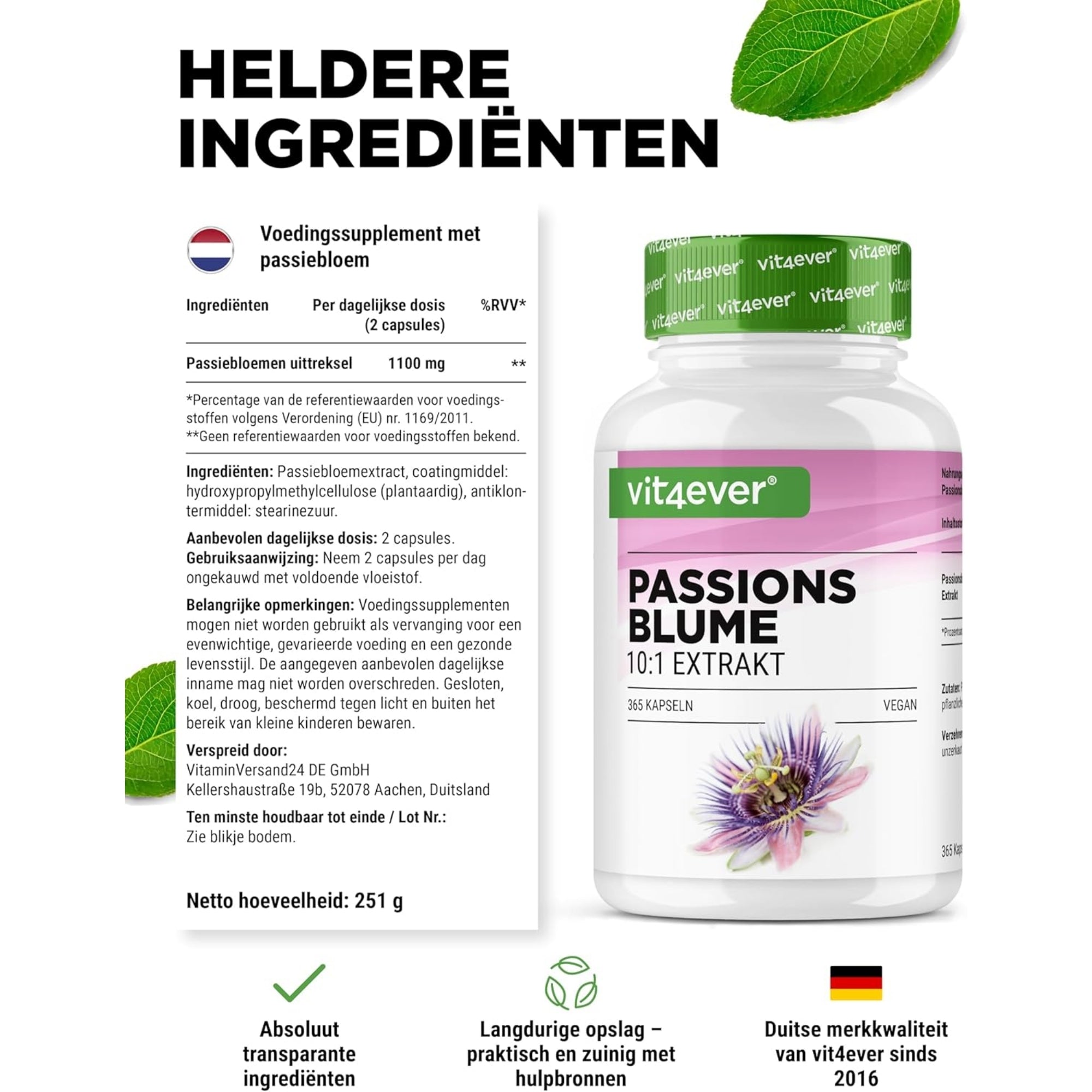 Passiebloem 10:1 Extract | 365 capsules | Vit4ever
