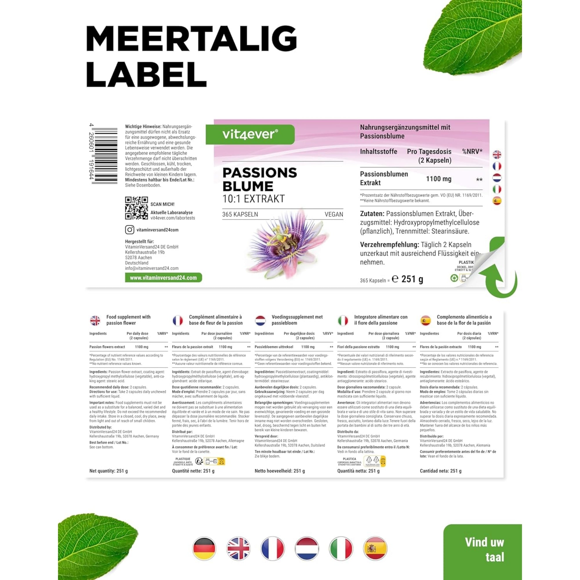 Passiebloem 10:1 Extract | 365 capsules | Vit4ever