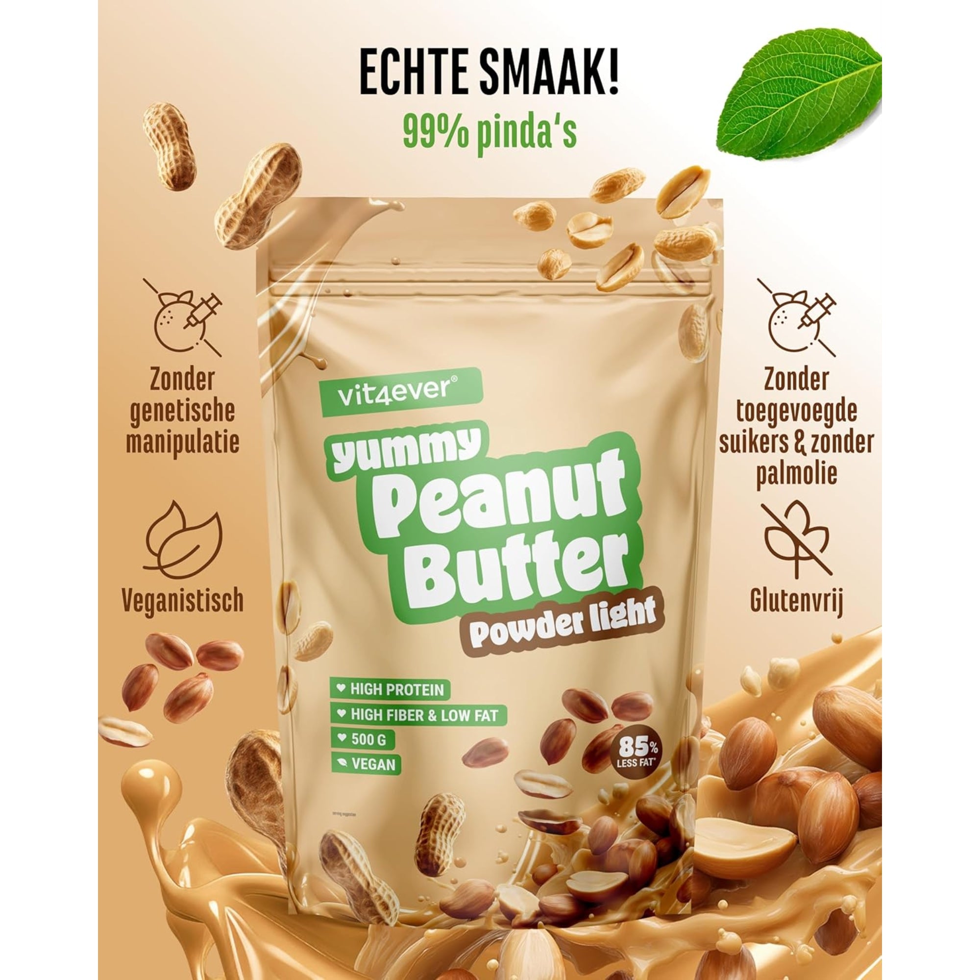 Pindakaas Poeder Light | 500 gram | Vit4ever