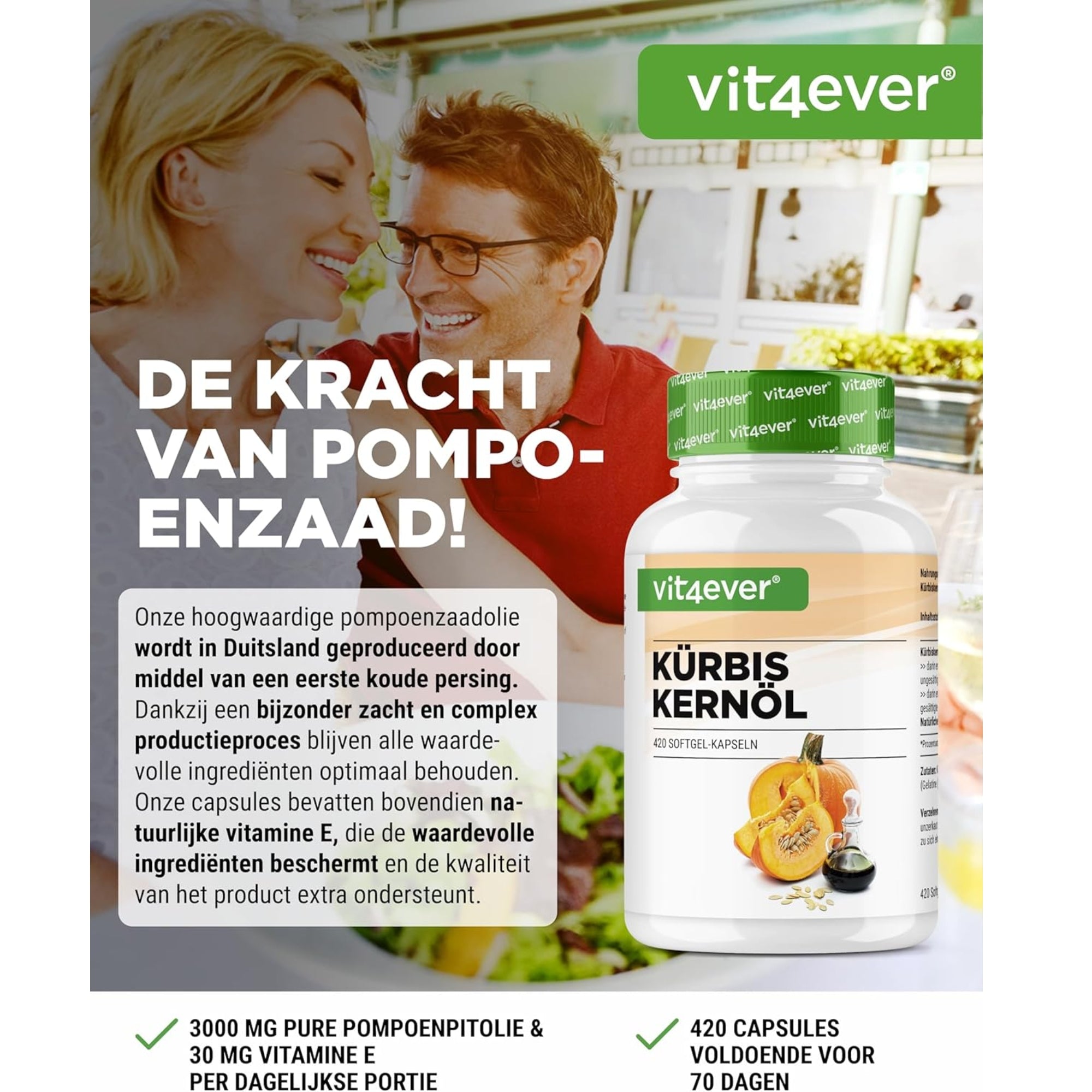 Pompoenzaadolie + natuurlijk vitamine E | 420 softgelcapsules | Vit4ever