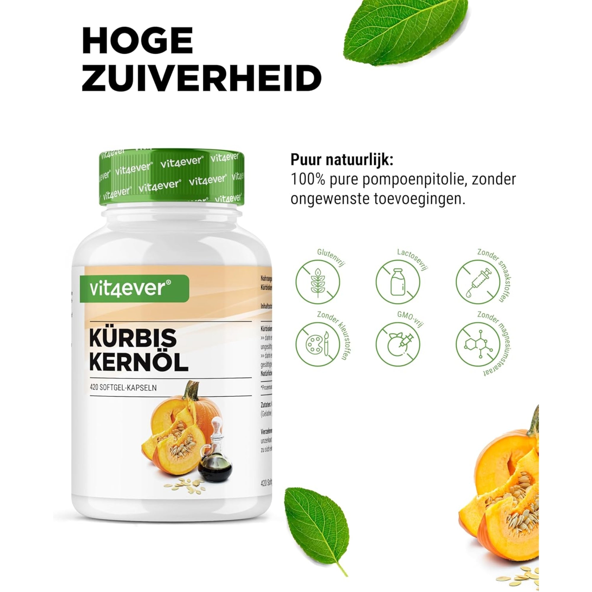 Pompoenzaadolie + natuurlijk vitamine E | 420 softgelcapsules | Vit4ever