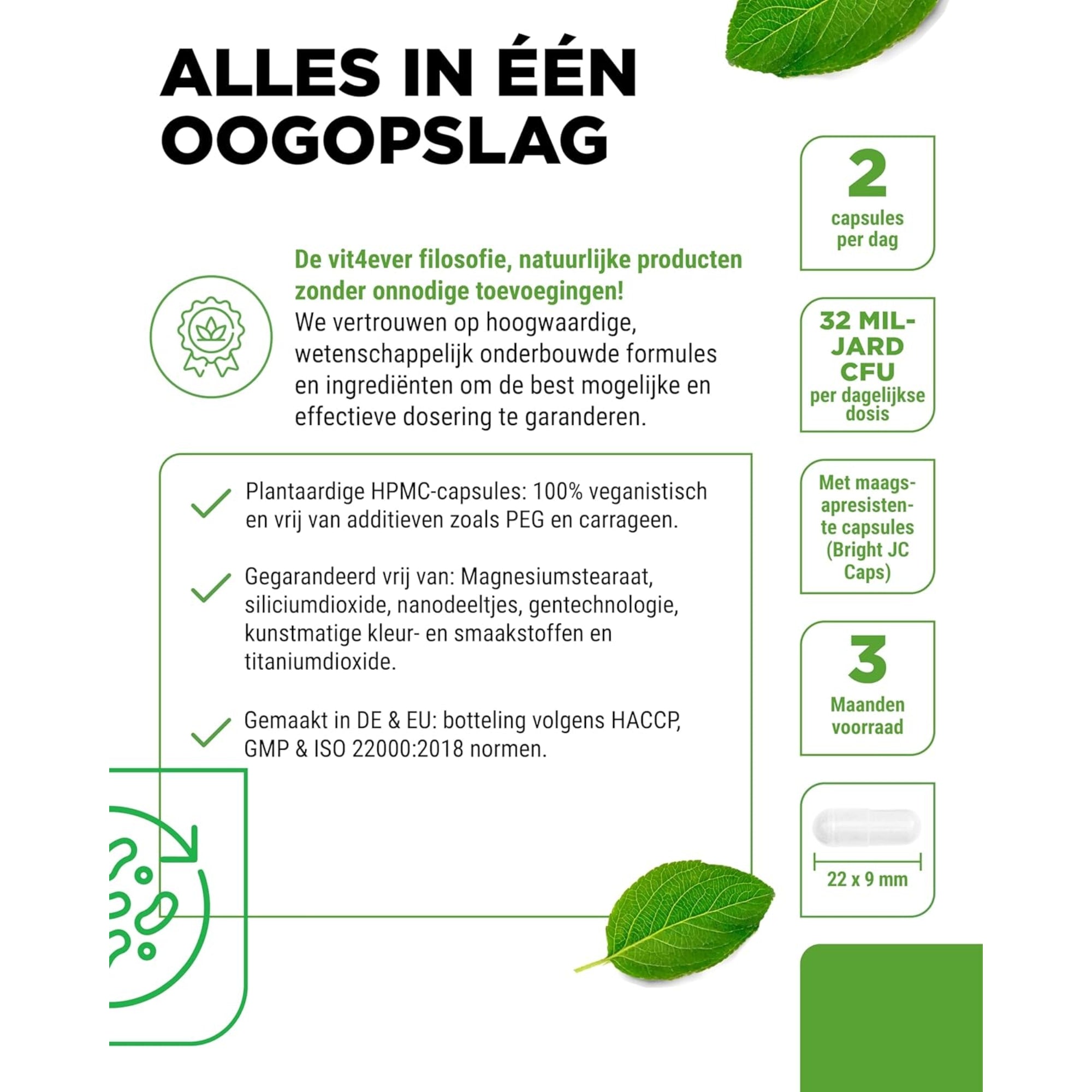 Probiotika-Komplex (Probio 25) mit 25 Bakterienstämmen + Bio-Inulin 32 Milliarden KVE | 180 Kapseln | Vit4ever