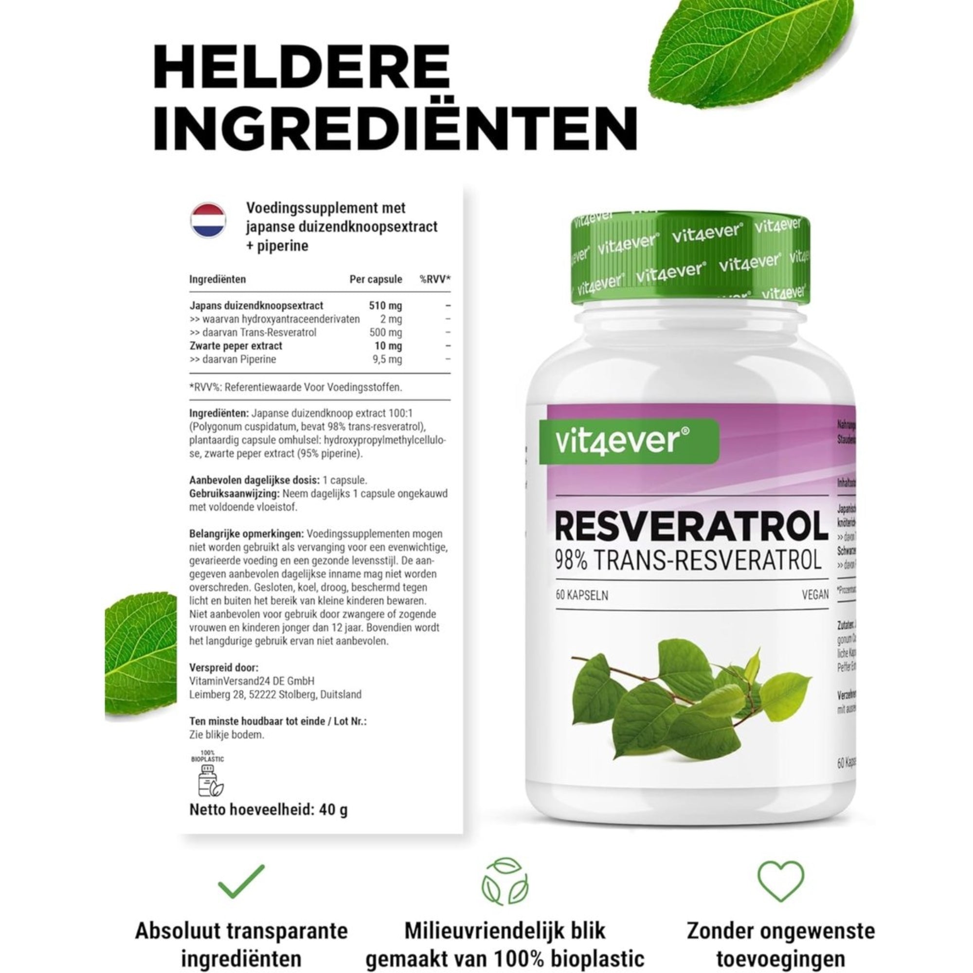 Resveratrol Intenso (98% trans-resveratrol) 500mg | 60 capsules | Vit4ever