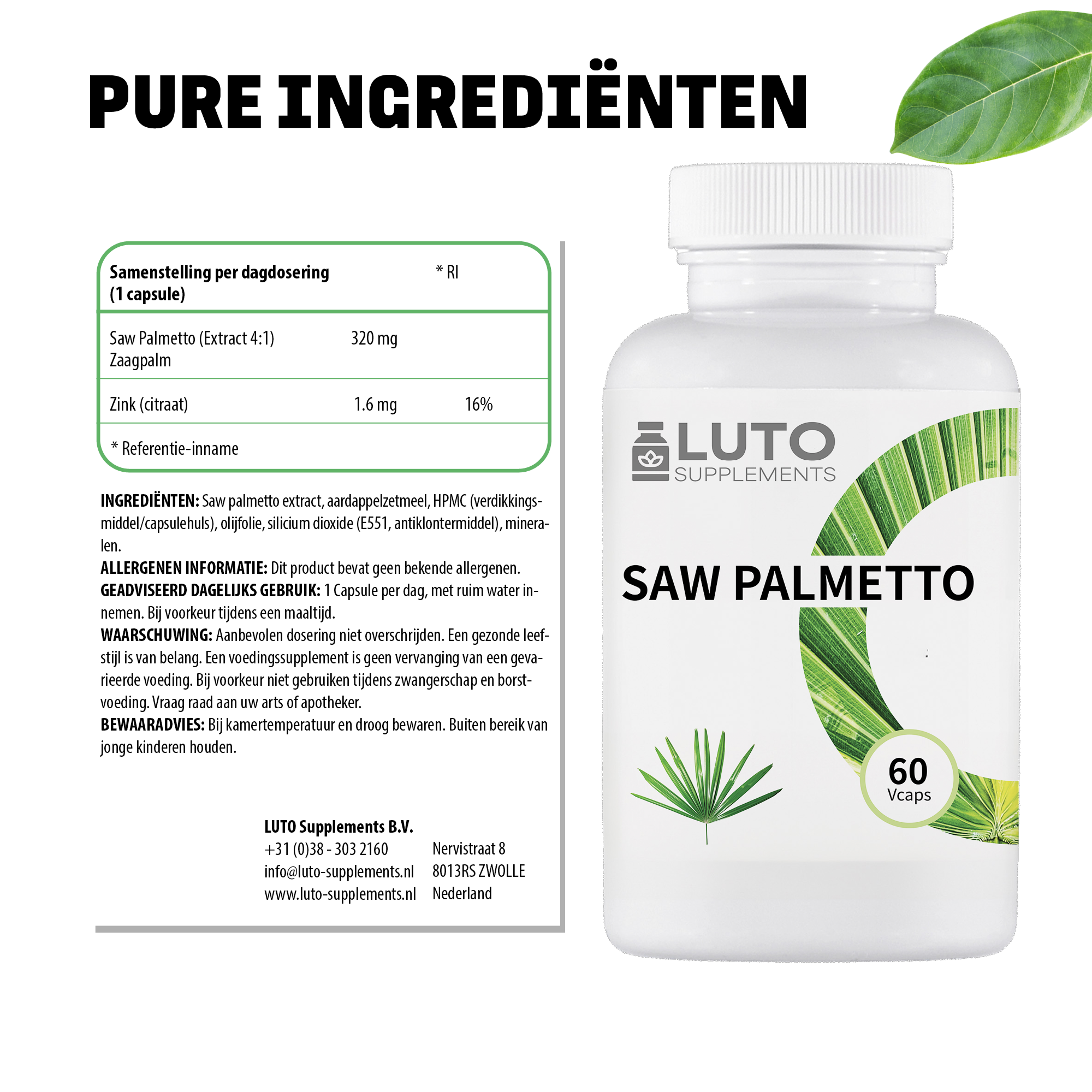 Sägepalme + Zink | 60 pflanzliche Kapseln | LUTO Supplements