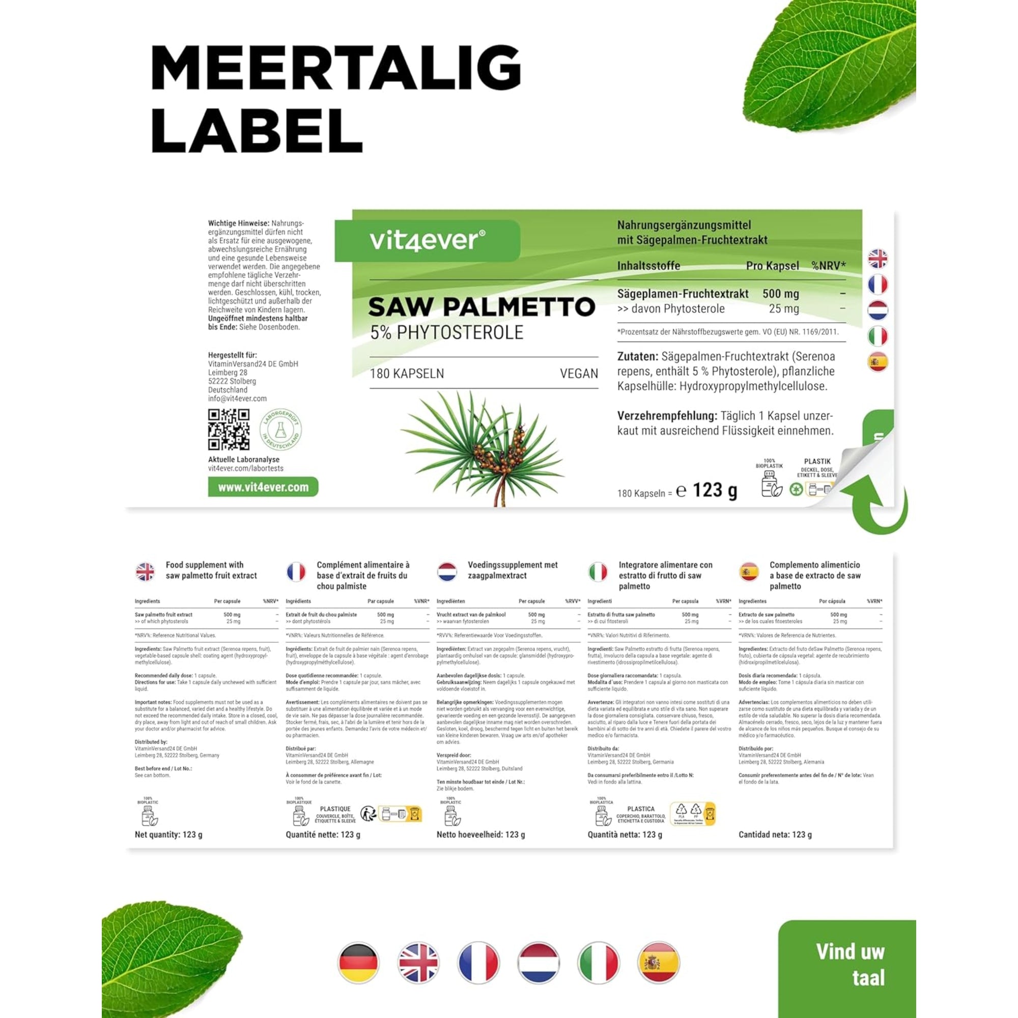 Saw Palmetto extract 500 mg | 180 capsules | Vit4ever