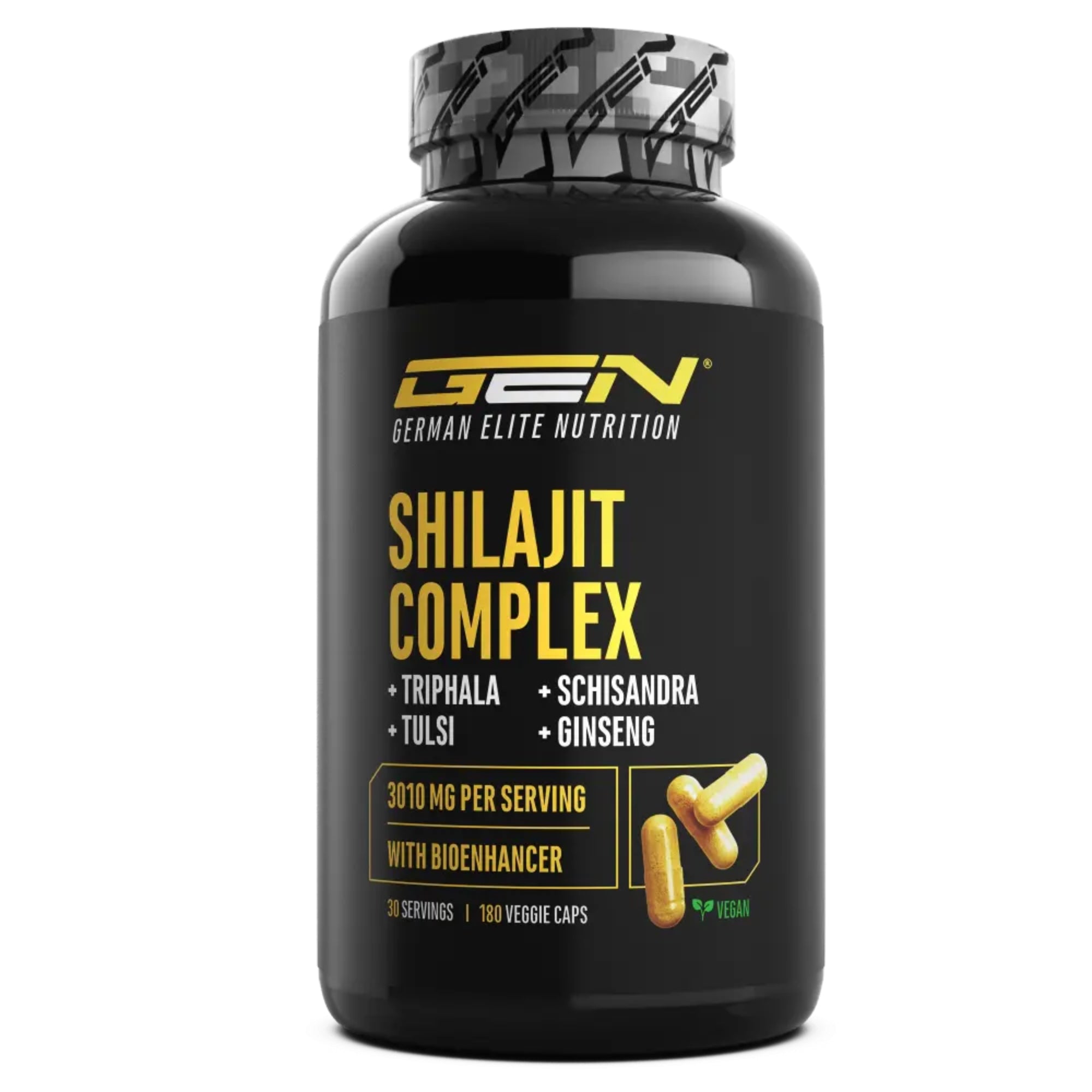 Shilajit-Komplex (Shilajit, Triphala, Tulsi, Ginseng, Schisandra und Piperin) | 180 Kapseln | Deutsche Elite-Ernährung