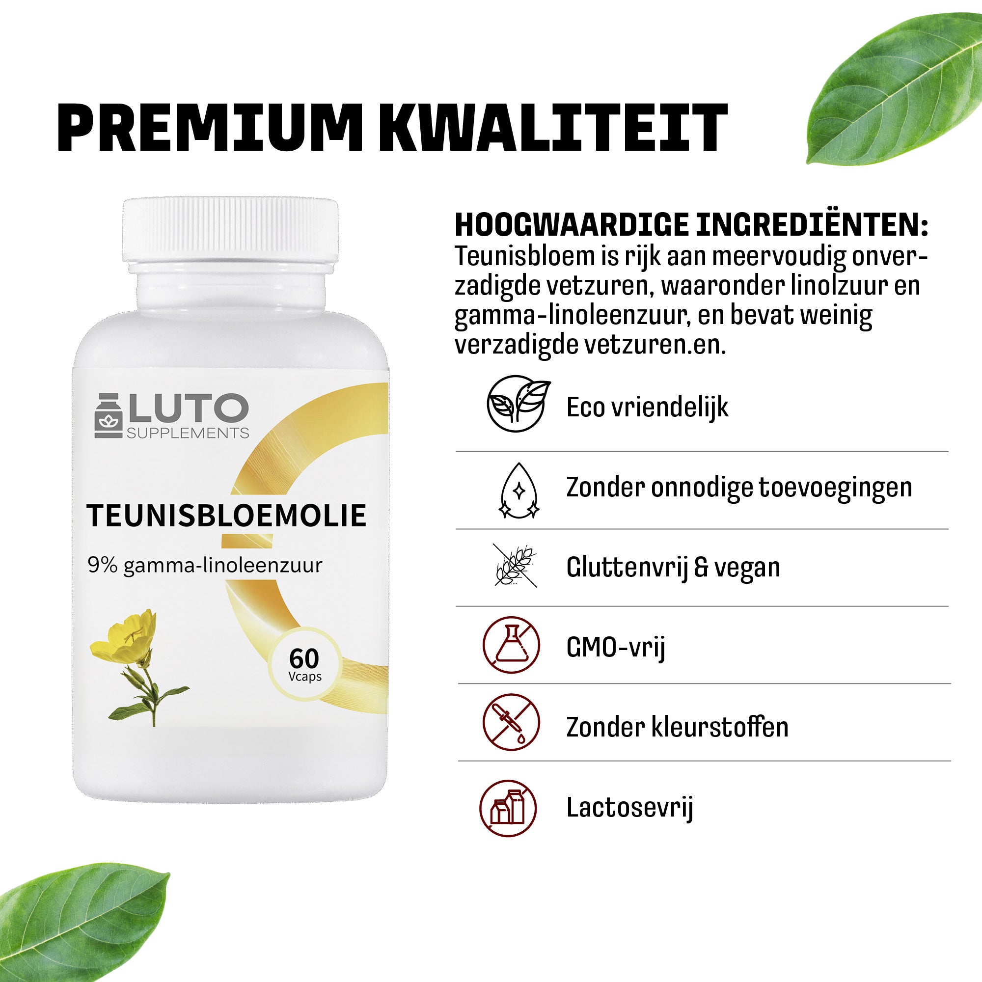 Teunisbloemolie (Evening Primrose Oil) 1000mg | 60 vcaps | LUTO Supplements