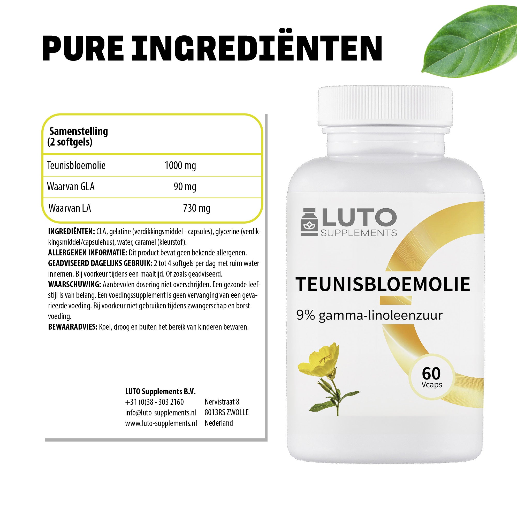 Teunisbloemolie (Evening Primrose Oil) 1000mg | 60 vcaps | LUTO Supplements