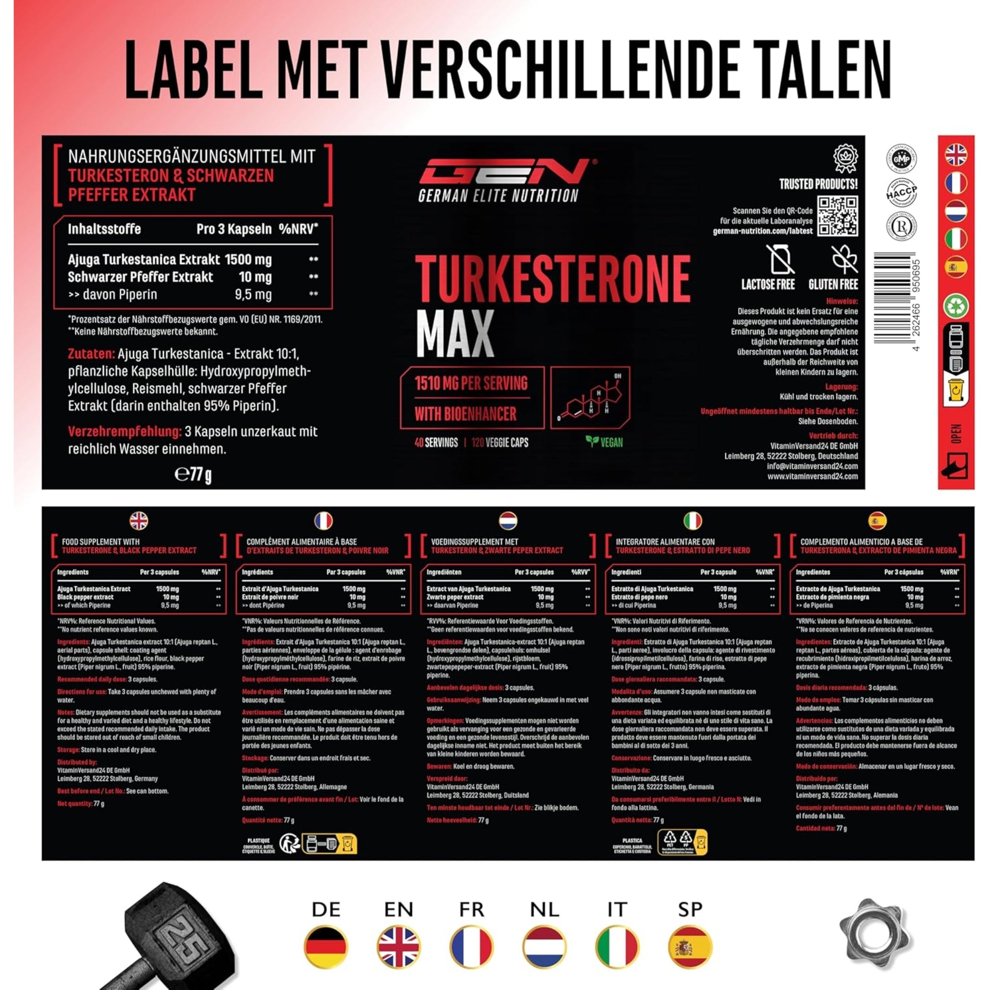 Turkesteron Max (Ajuga Turkestanica-Extrakt) 1510 mg | 120 Kapseln | German Elite Nutrition