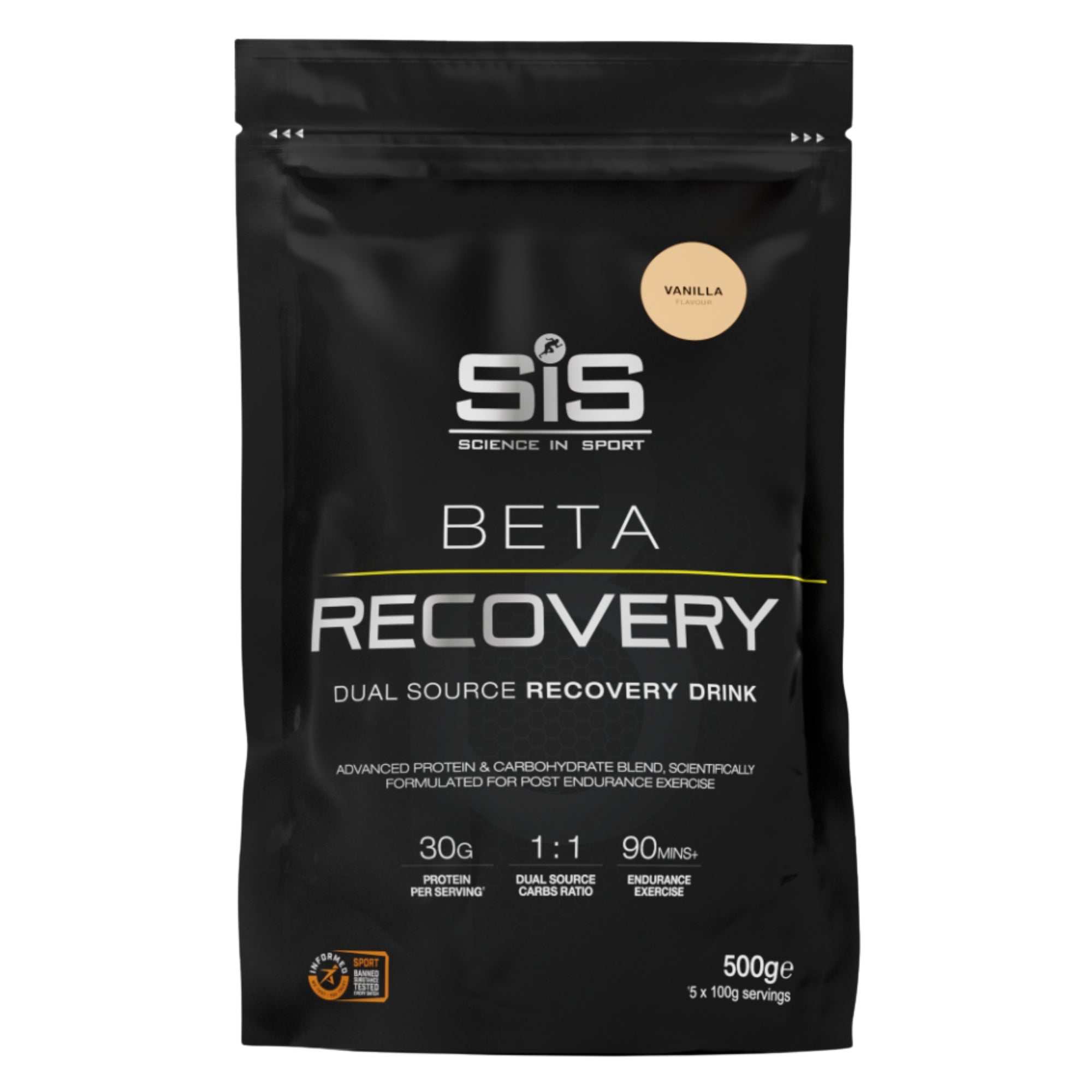 #Inhoud_500g SiS BETA Recovery Vanille 500g herstelshake poeder met wei-eiwit en koolhydraten voor duursporters