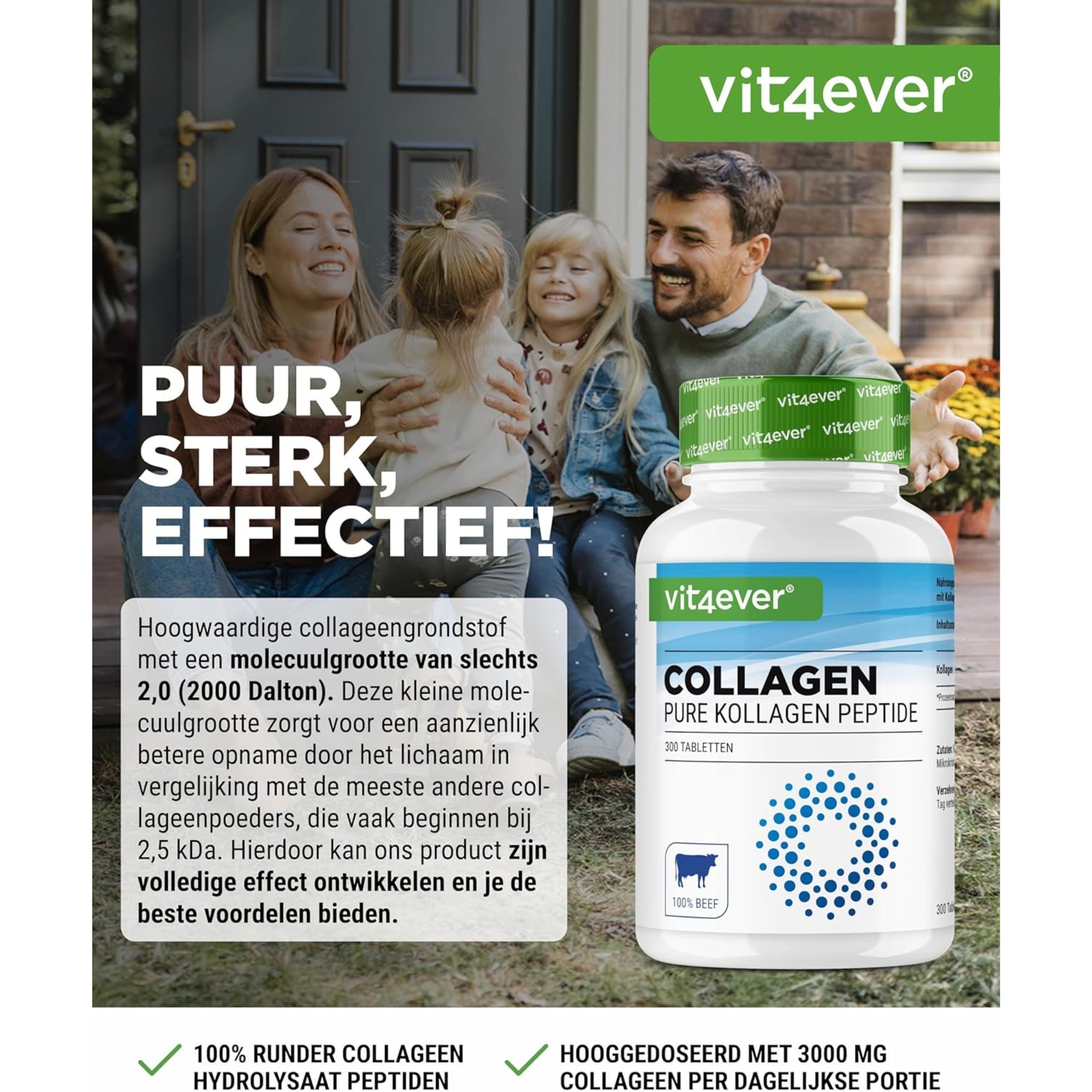 Runder collageen 3000 mg | 300 tabletten | Type 1, 2 & 3 | Vit4ever