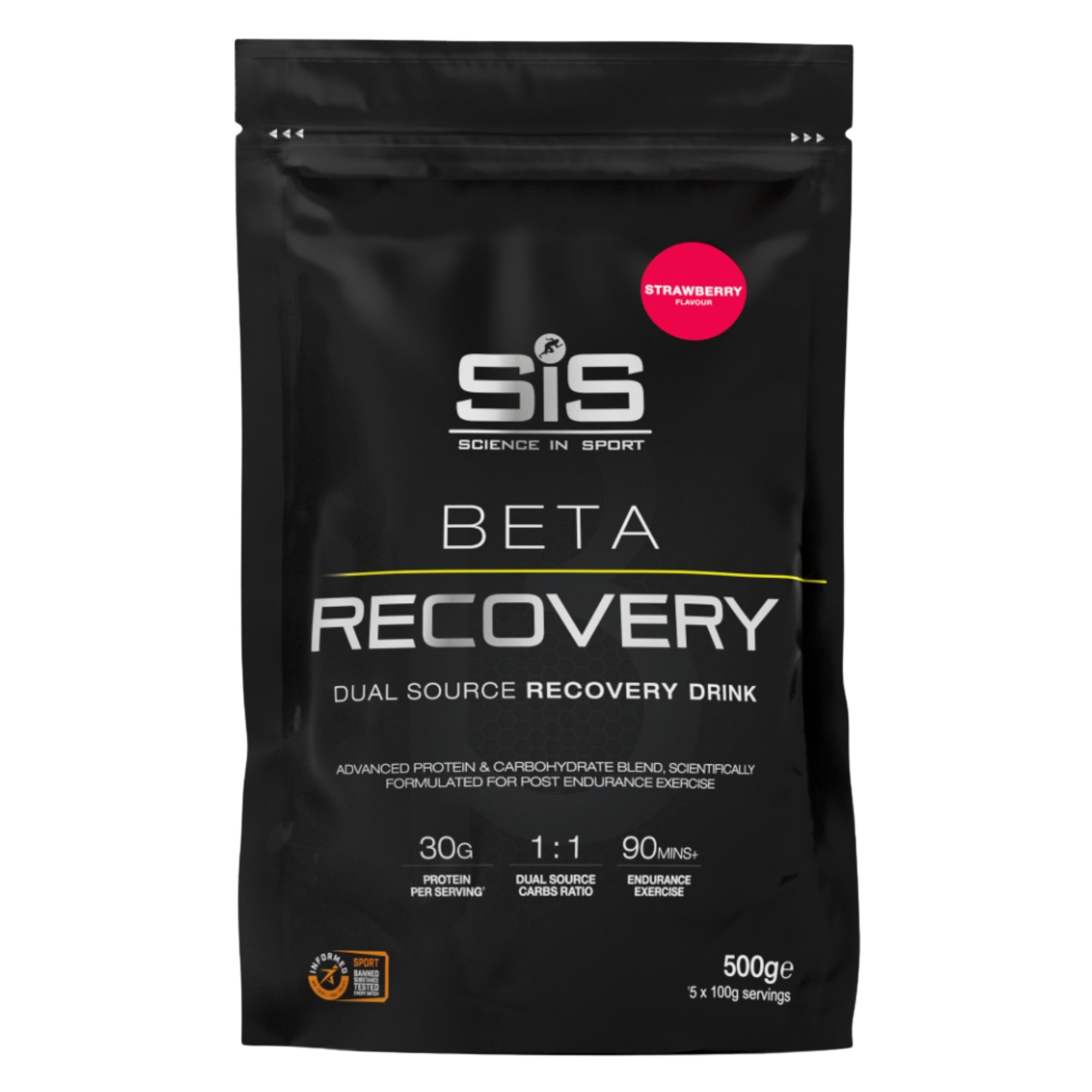#Inhoud_500g SiS BETA Recovery Aardbei 500g herstelshake poeder met wei-eiwit en koolhydraten voor duursporters